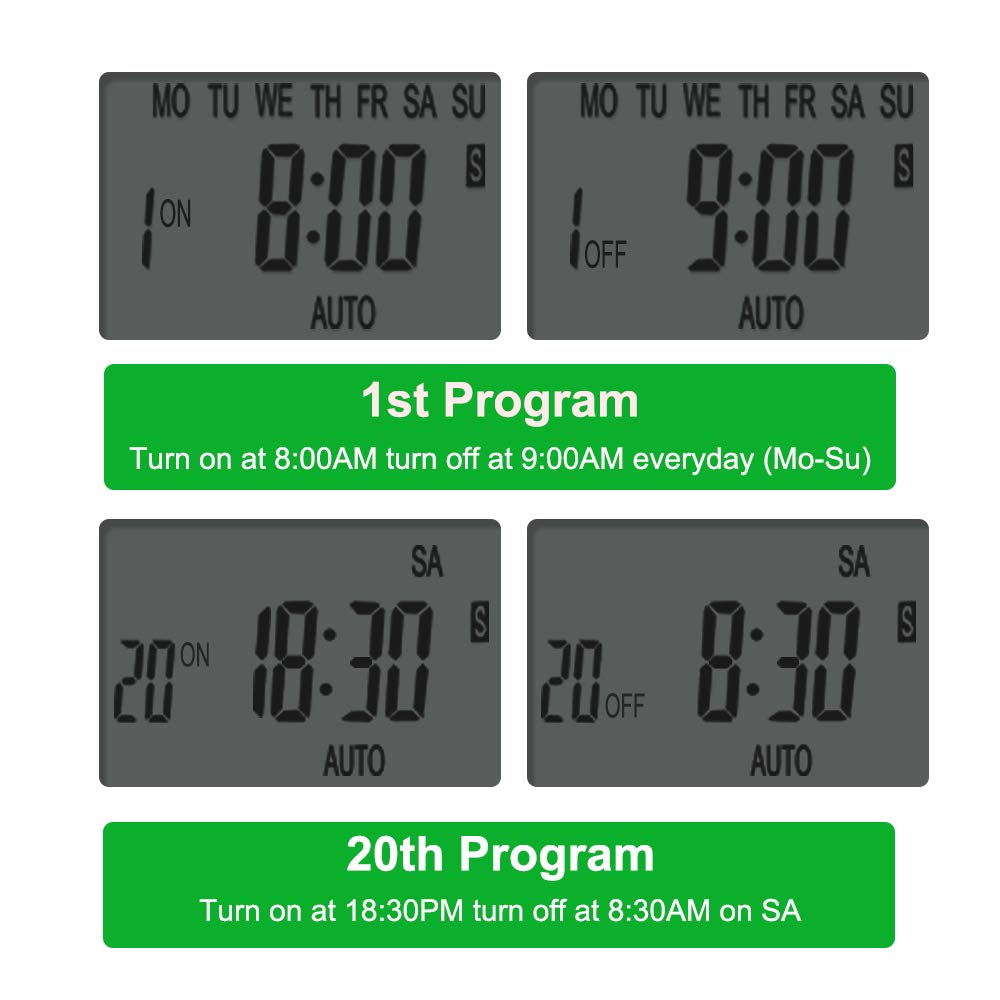 CANAGROW 7-Day Digital Programmable Outlet Timer - Indoor Electrical Timer for Lights & Appliances, 15A/1800W Heavy Duty, 3-Prong Wall Plug - Perfect for Grow Lights, Holiday Decorations & Home Automation