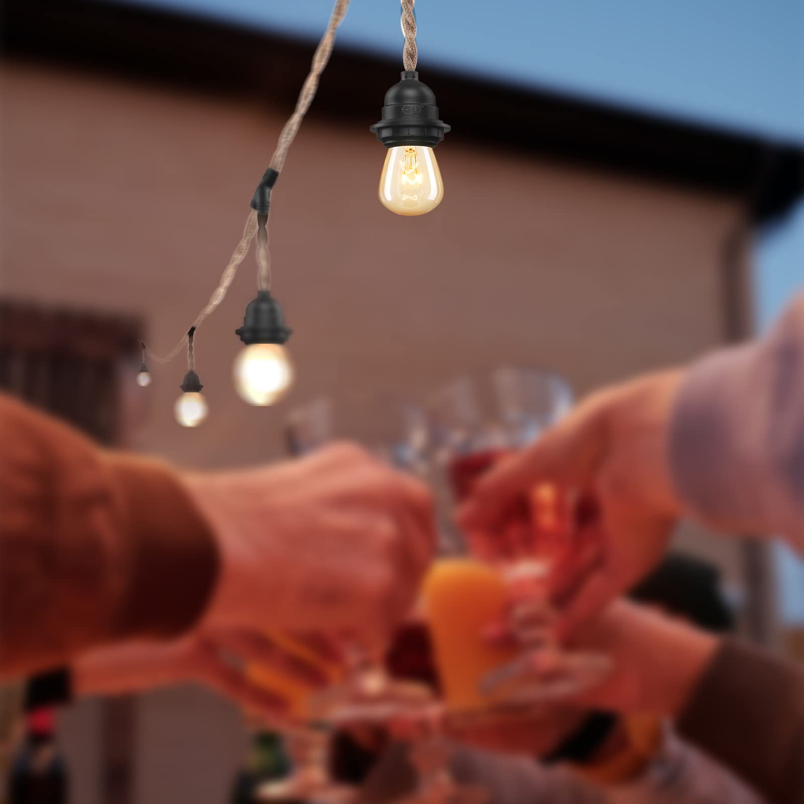 48 FT Hemp Rope Outdoor String Lights - Waterproof & Shatterproof Commercial Grade E26 S14 Bulbs - Perfect for Patio, Garden, Backyard & Wedding Decor