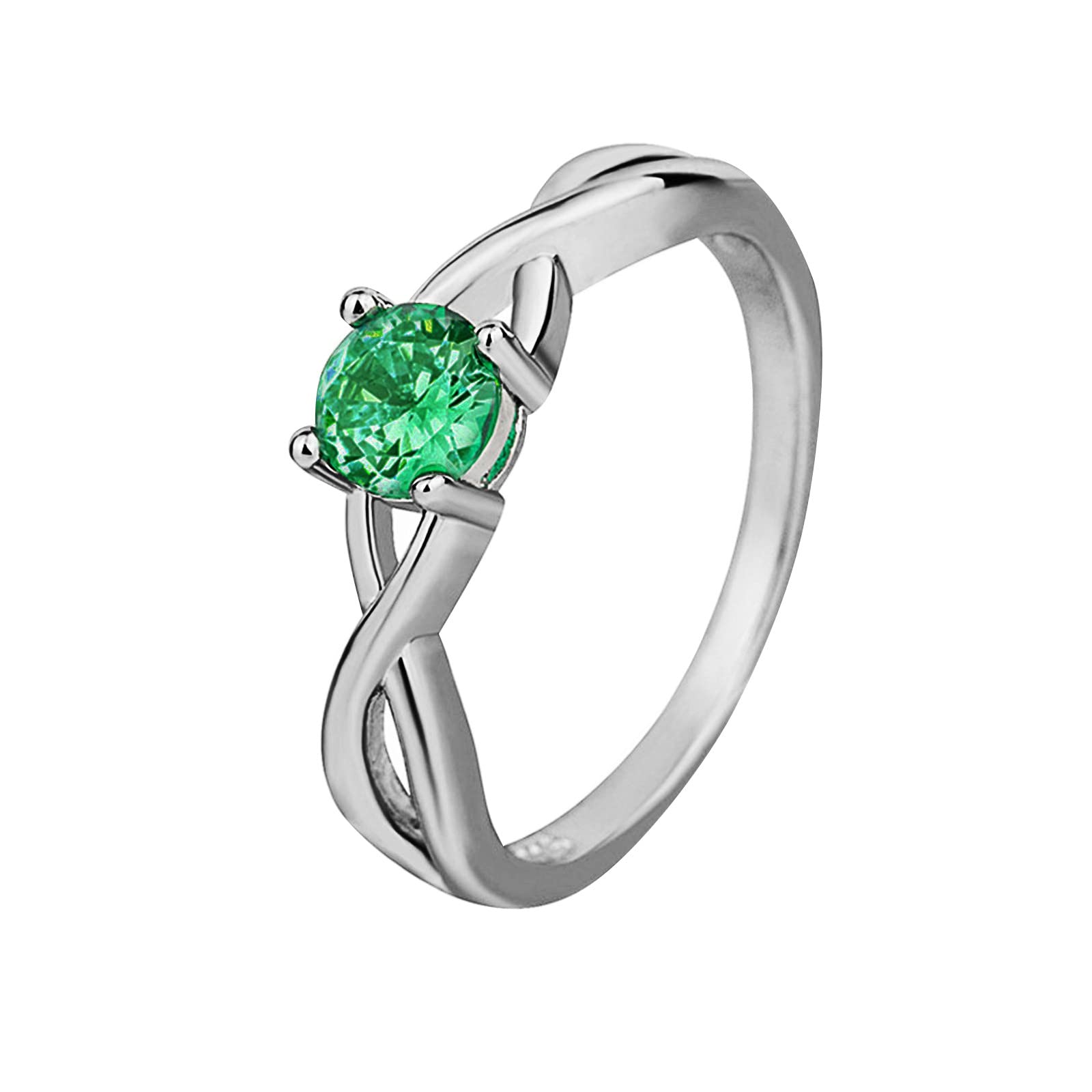 Elegant Green Crystal Rhinestone Cocktail Ring for Women - Silver Shiny Wedding Band & Promise Ring - Size 7 - Perfect for Parties, Date Nights & Special Occasions