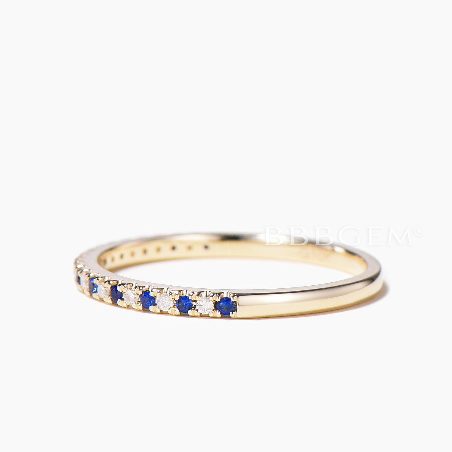 Natural Blue Sapphire Diamond Wedding Ring - 14K White Gold Anniversary Band for Women - Elegant Stackable Ring for Bridal, Engagement, or Everyday Wear
