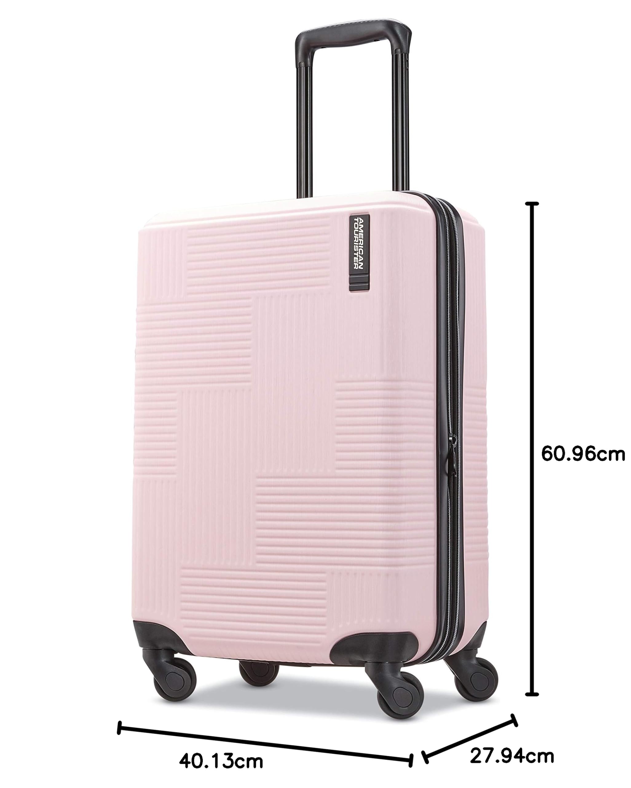 American Tourister Stratum XLT 24-Inch Expandable Hardside Luggage with 360° Spinner Wheels - Petal Pink Checked-Medium Suitcase for Travel, Business Trips & Family Vacations