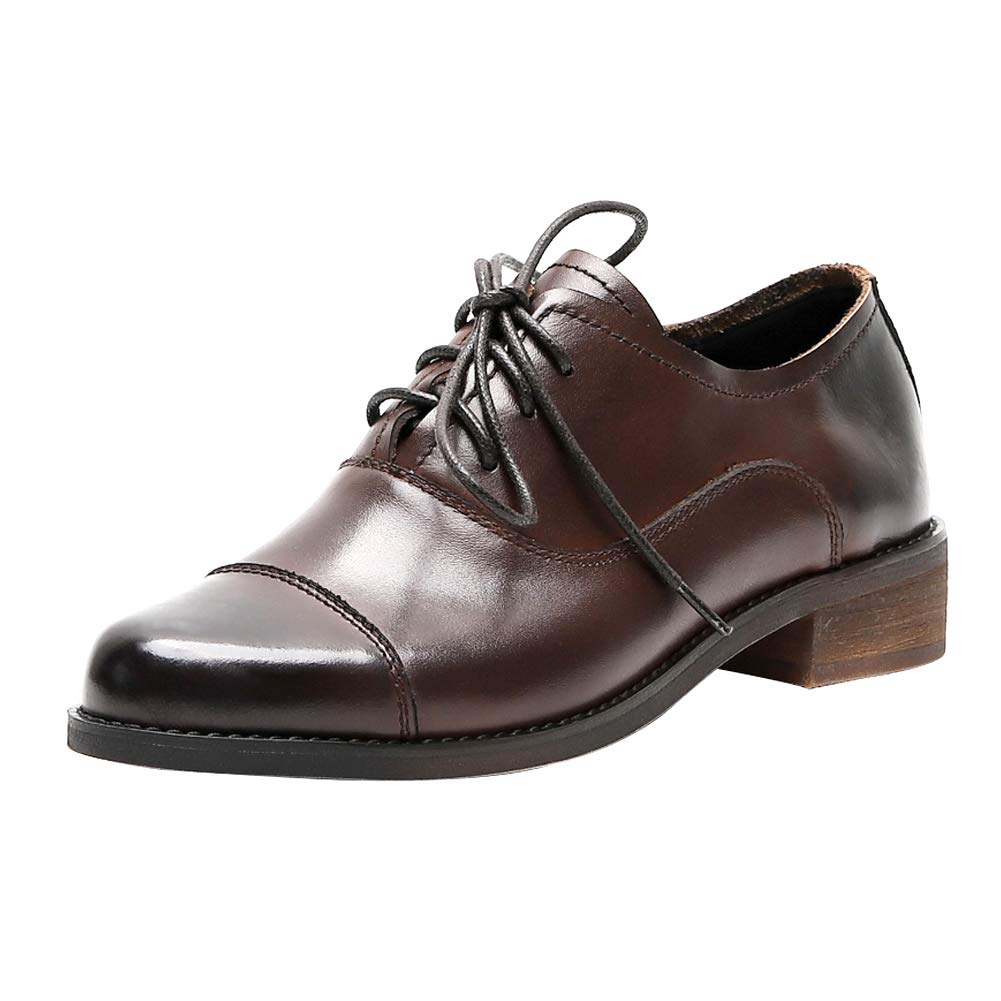 Stylish Women's Brogue Lace-up Leather Oxford Shoes - Classic Vintage Wingtip Dress Shoes for Office, Business & Formal Occasions