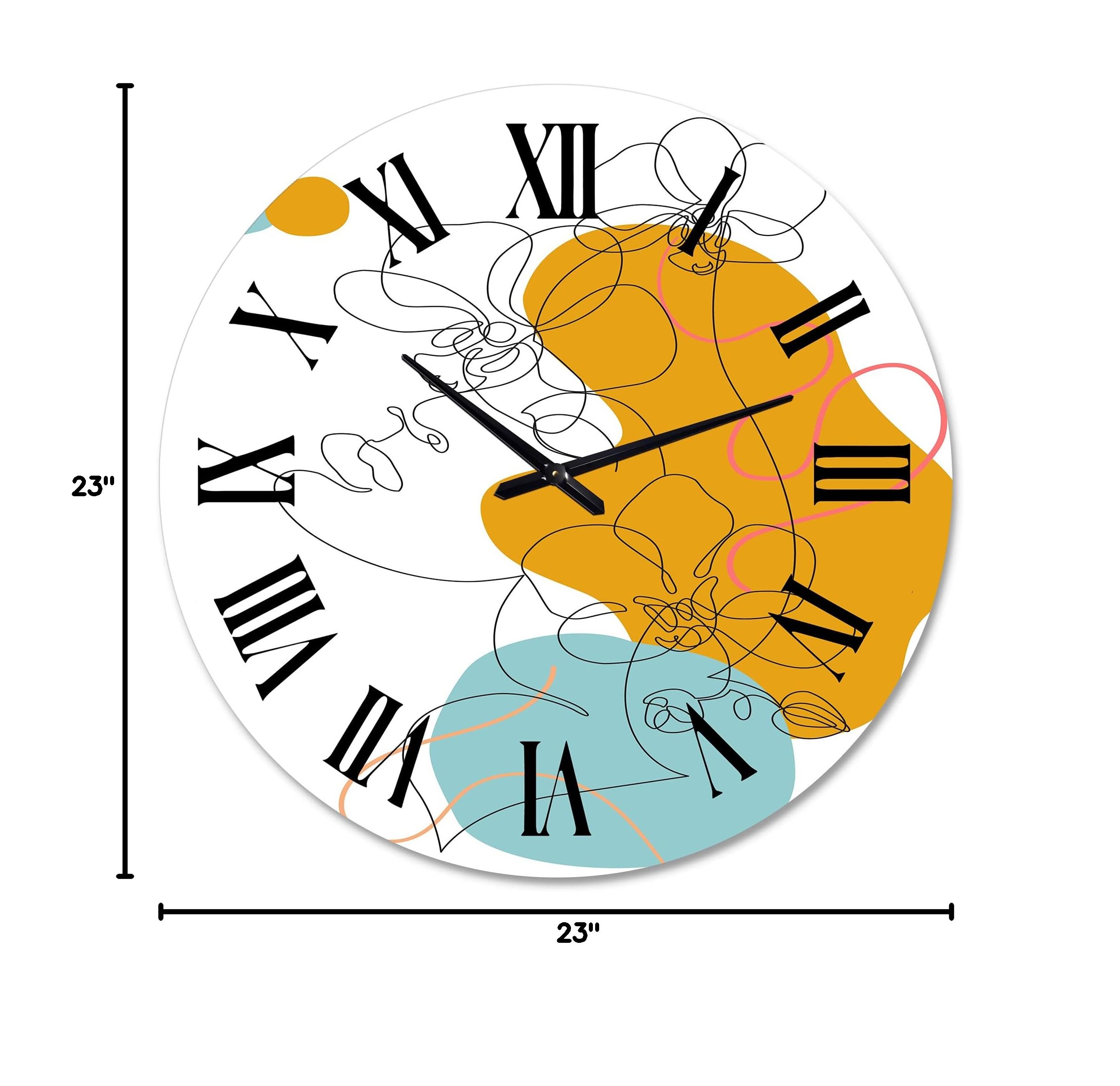 Modern Abstract One Line Drawing Wall Clock - Large Fractal Art Clock for Kitchen, Living Room & Office Decor | Unique Minimalist Home & Office Wall Art
