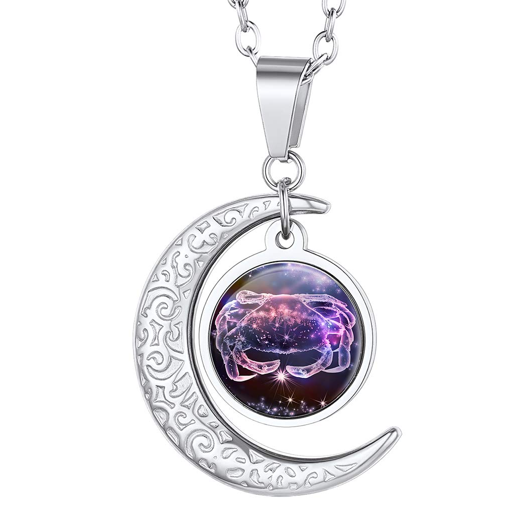 Suplight Crescent Moon Constellation Necklace - Gold Plated Zodiac Pendant with Adjustable 22