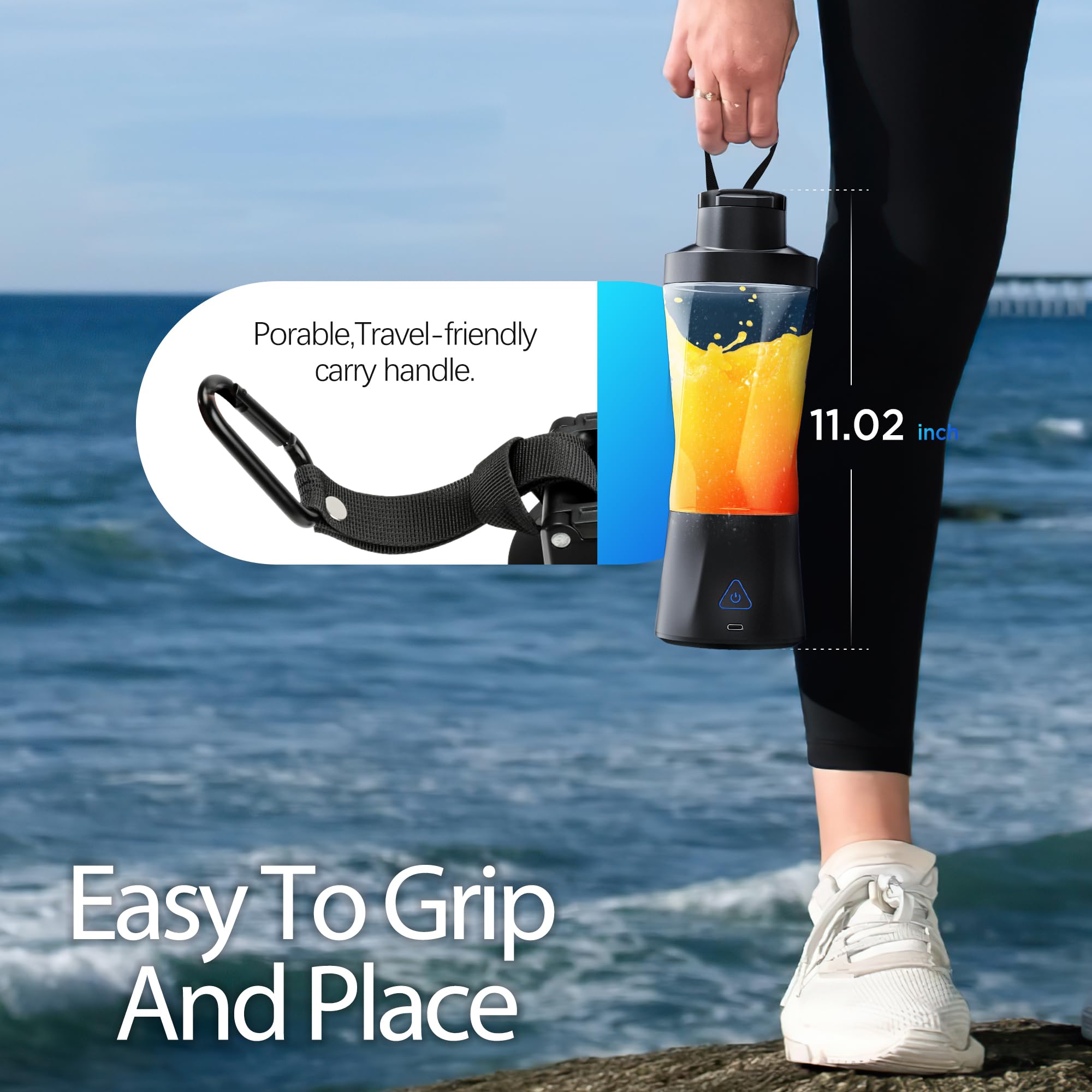 Portable Blender for Smoothies & Shakes - 24oz Cordless Personal Blender with USB-C Charging, BPA Free, Leakproof Lid & Sip Spout - 6 Sharp Blades Self Cleaning Travel Blender (Black) - Perfect for Gym, Office, Travel & Home Use