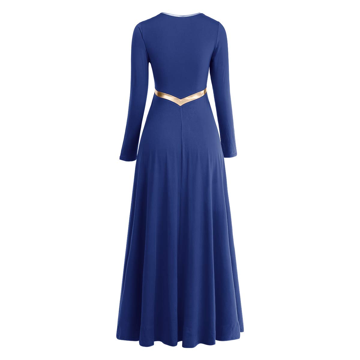 Metallic Cross Praise Dance Dresses for Women - Liturgical Worship Long Sleeve Flowy Dress - Perfect for Church Performances, Gospel Choir & Worship Events