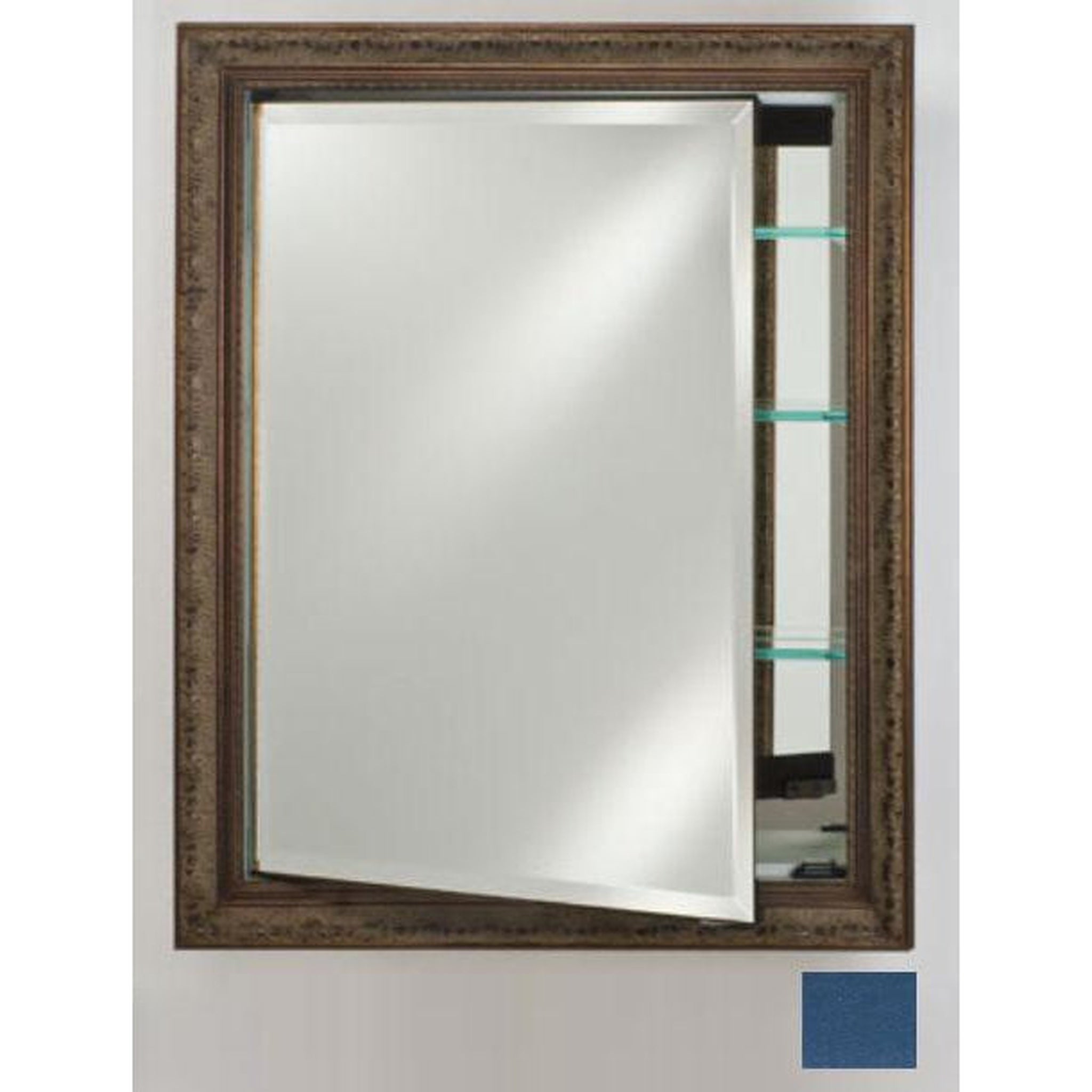 Afina Signature 24x36 Inch Recessed Medicine Cabinet - Reversible Hinged Single Door with Beveled Edge Mirror & Colorgrain Blue Finish | Perfect for Bathroom Storage & Organization