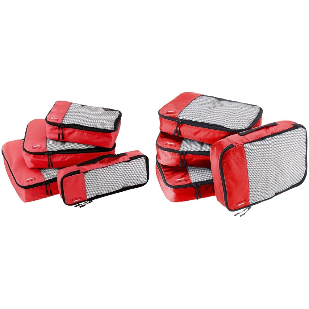 Amazon Basics 4-Piece Medium Packing Cubes Set for Travel - Red | Luggage Organizers for Suitcases | Perfect for Vacations, Business Trips & Weekend Getaways