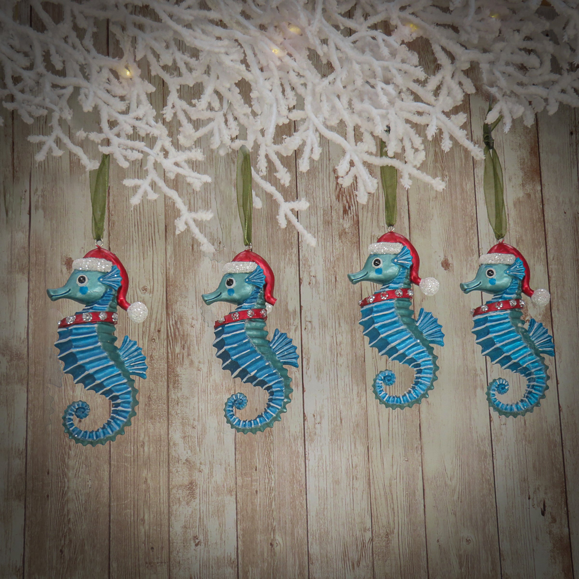 4 Piece HGTV Home Collection Teal Seahorse Ornaments - Coastal Decor for Bathroom, Bedroom & Living Room - Unique Ceramic Seahorse Figurines for Beach House Decor