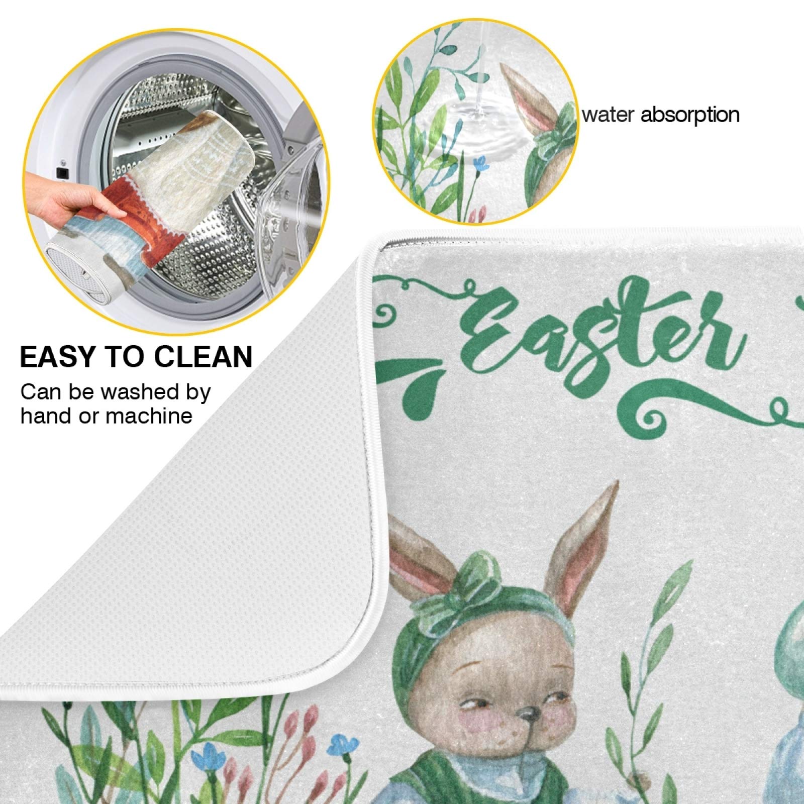 Easter Bunny Dish Drying Mat 16x18 Inch - Absorbent Kitchen Decor for Countertops & Baby Bottles