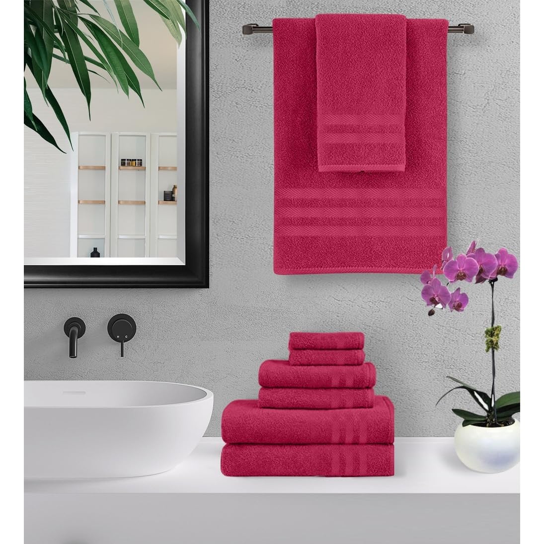 Overstock Home Sweet Home 6-Piece 650 GSM Premium Cotton Bath Towel Set in Burgundy - Soft & Absorbent Towels for Spa, Bathroom & Luxury Home Use