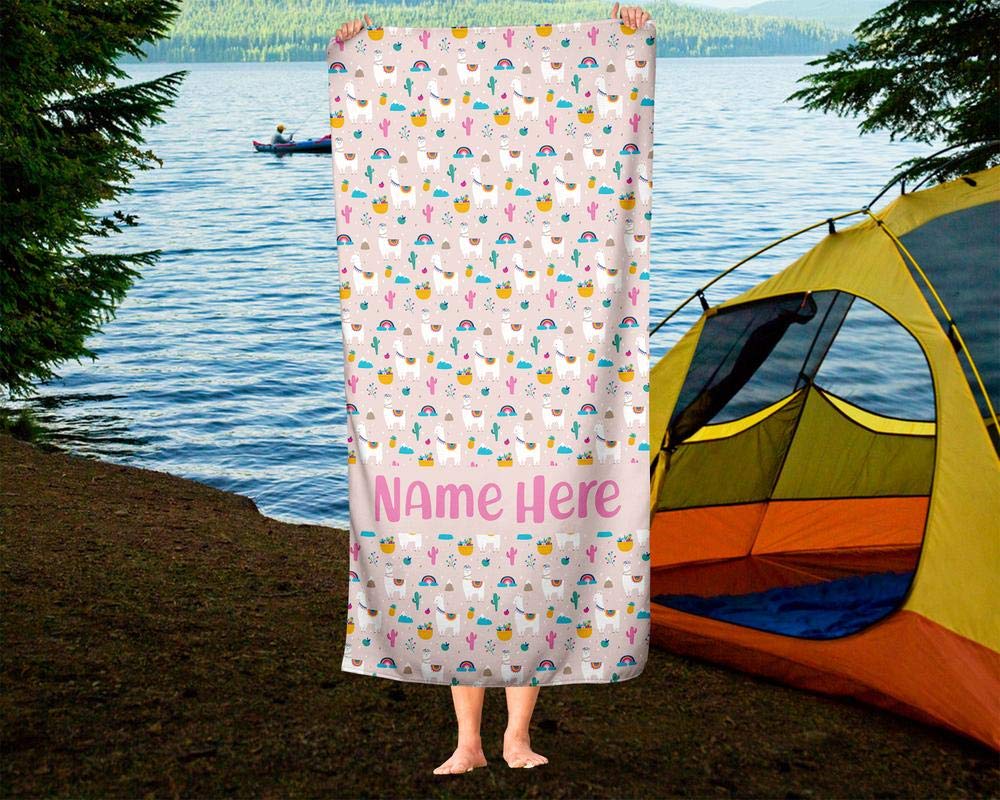 Personalized Extra Large Pink Llama Towel for Kids & Adults - Custom Oversized Travel, Beach, Pool & Bath Towel for Toddler, Baby Boys & Girls (Elsa Design) - Perfect for Vacation, Swimming & Spa Days