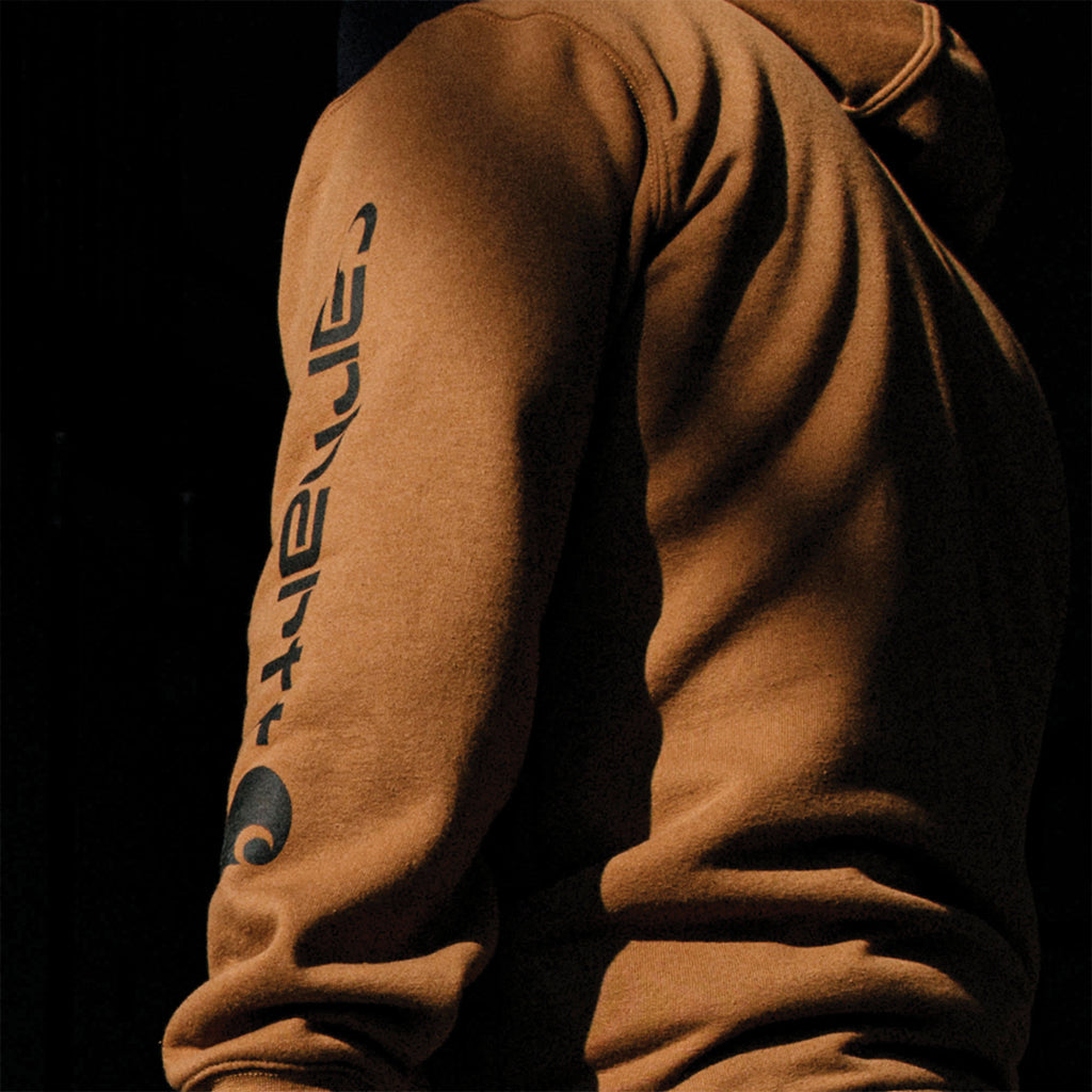 Carhartt Men's Signature Sleeve Logo Pullover Hoodie - Warm Fleece Lined Sweatshirt for Work, Outdoor Activities & Casual Wear