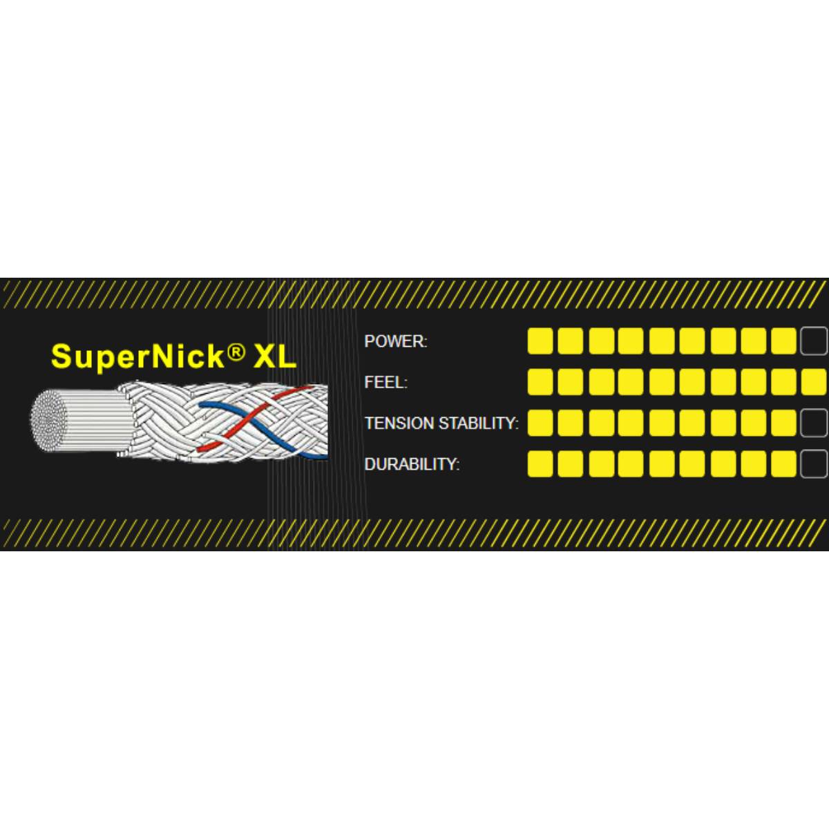 Ashaway SuperNick XL 17 Squash String - High Performance Racquet String for Squash Players (White/Blue/Red) | Perfect for Competitive Play & Training Sessions