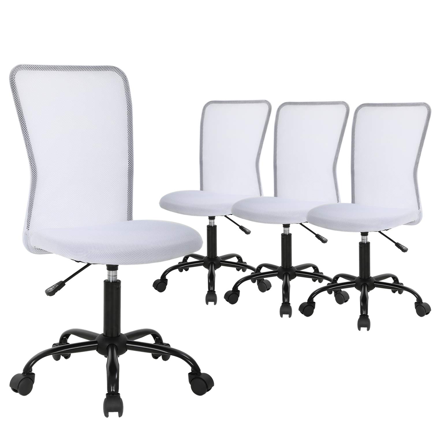 Ergonomic Mesh Office Chair with Lumbar Support - Armless Swivel Rolling Computer Desk Chair for Back Pain Relief - White Executive Chair (Set of 4) - Perfect for Home Office, Gaming Setup & Workspaces