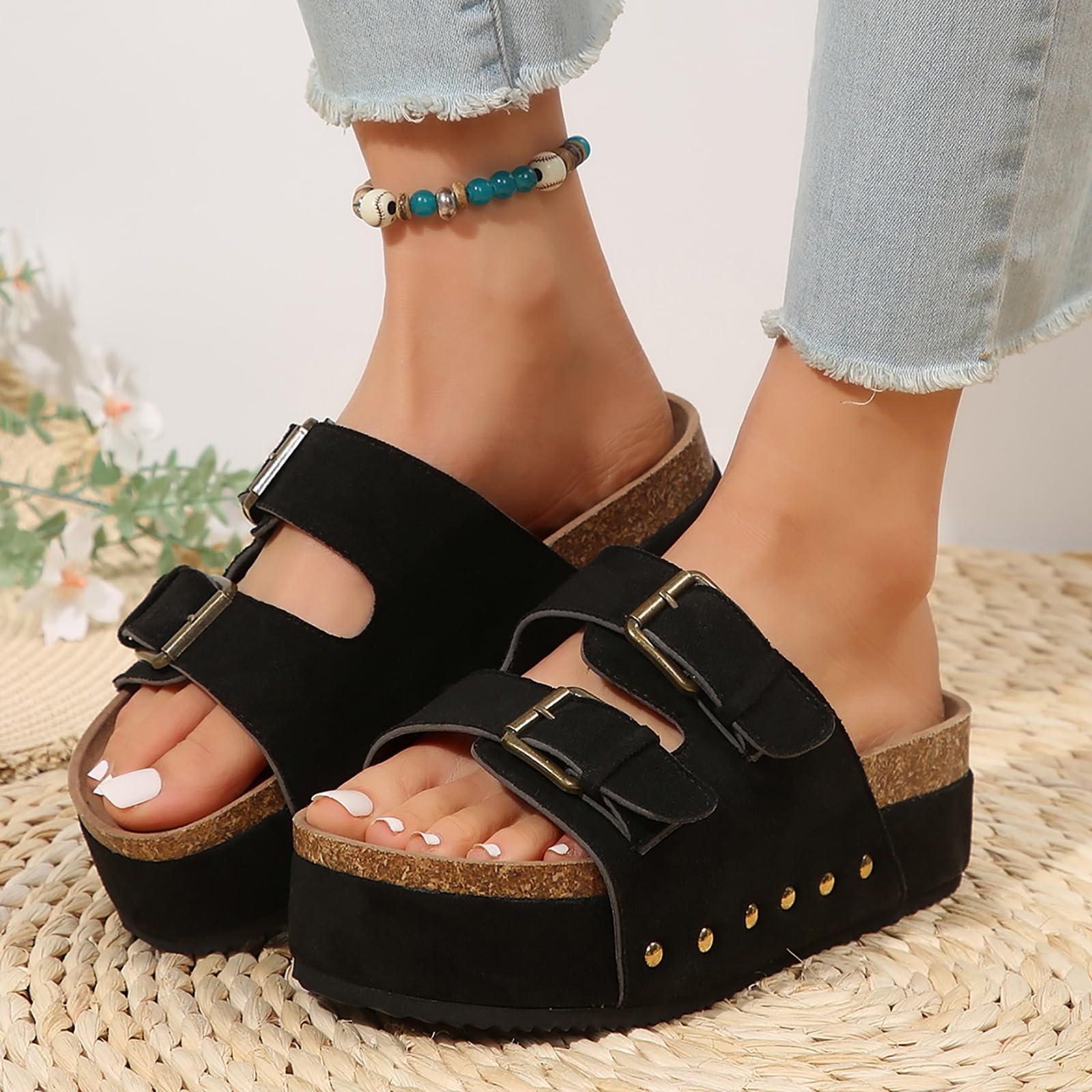 **2024 Women's Summer Sandals with Adjustable Buckles & Arch Support - Platform Casual Sandals for Walking, Beach, Travel & Outdoor Activities**
