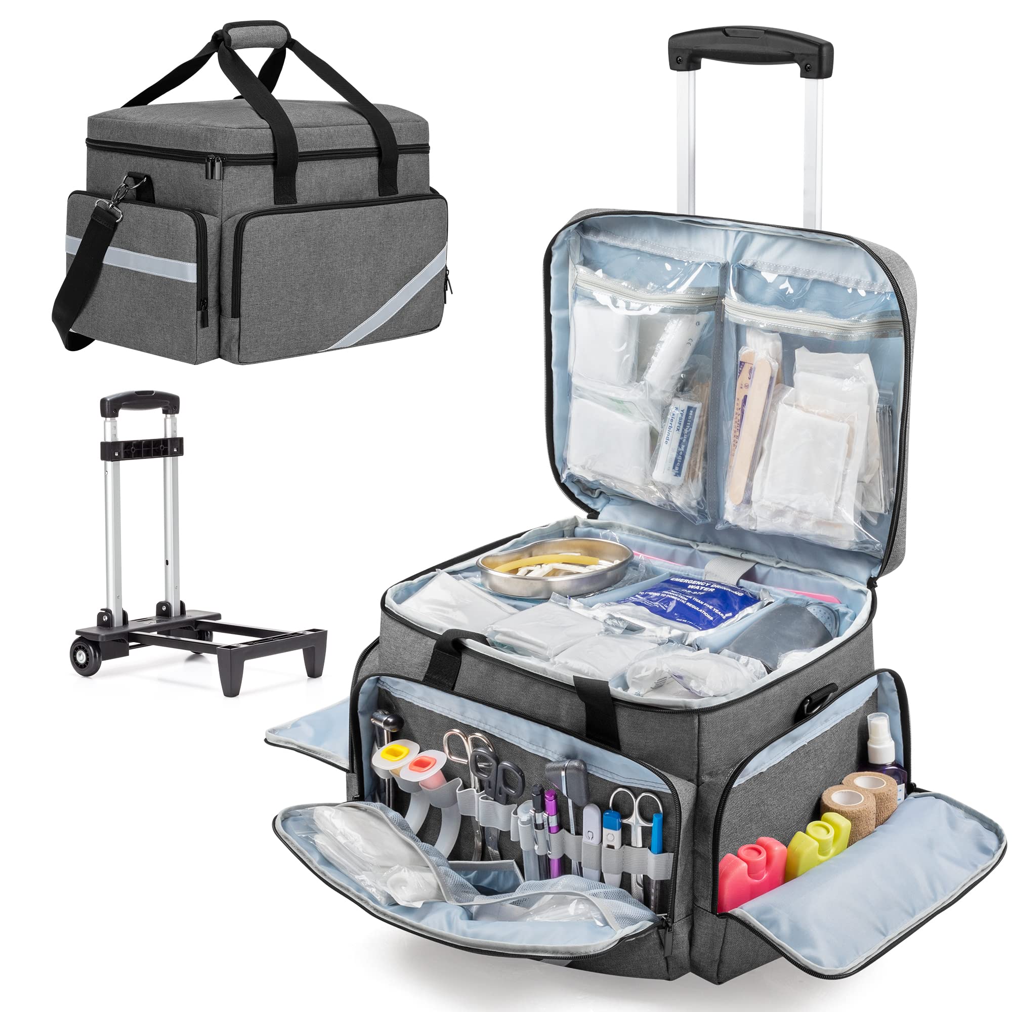 Trunab Rolling Medical Bag with Detachable Trolley - Nurse Rolling Bag with Removable Dividers & 15.6