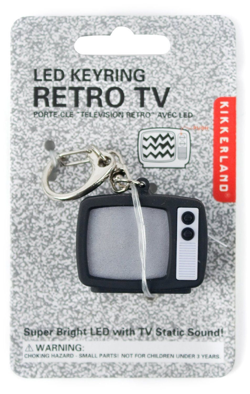 Kikkerland TV Static LED Keychain - Fun Novelty Gift for Tech Lovers, Office Desk Decor & Party Favors - Cool Electronic Gadget for Everyday Carry