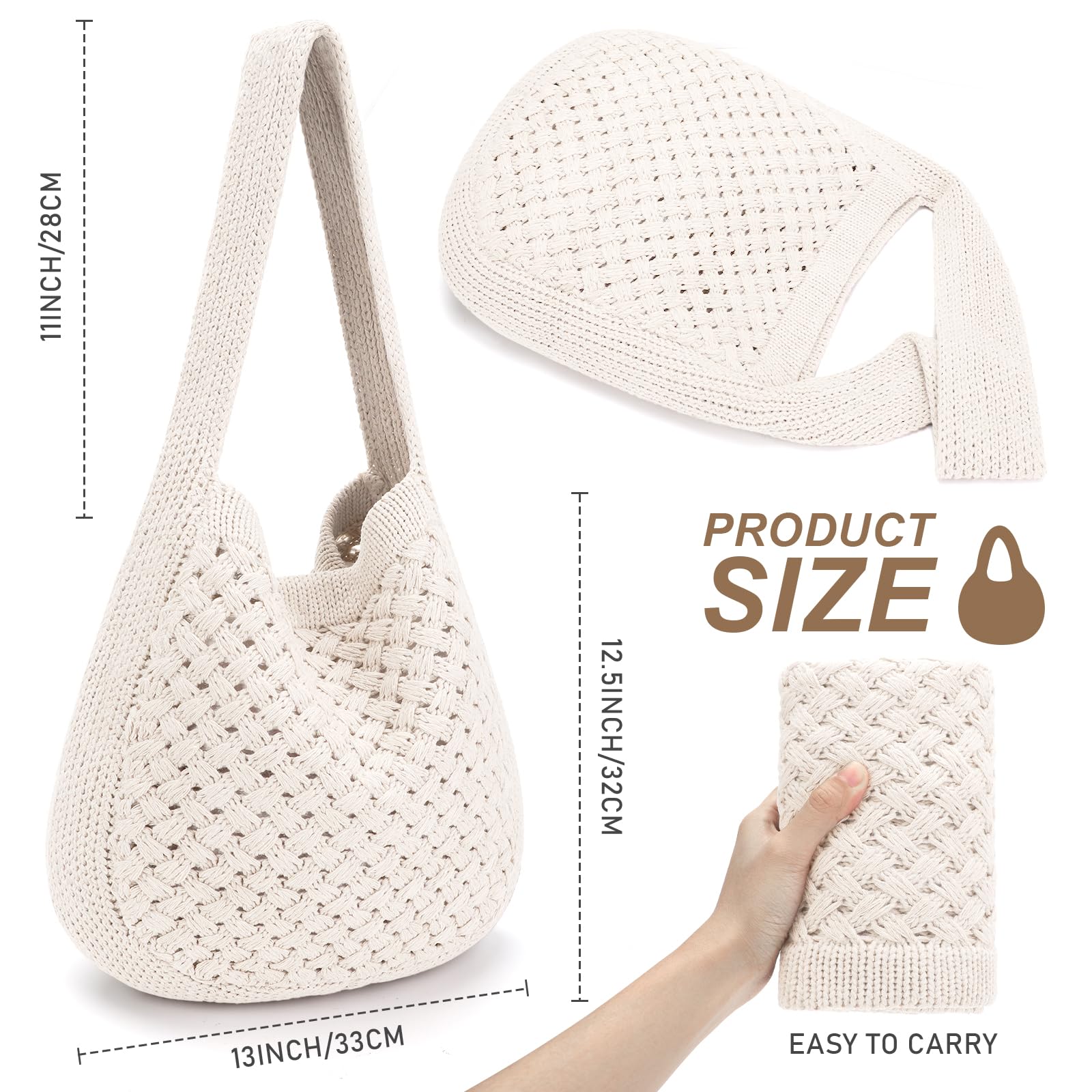 Hatisan Women's Crochet Tote Bags - Large Aesthetic Knit Shoulder Handbags for Beach, Shopping & Travel | Stylish Boho Purse for Women