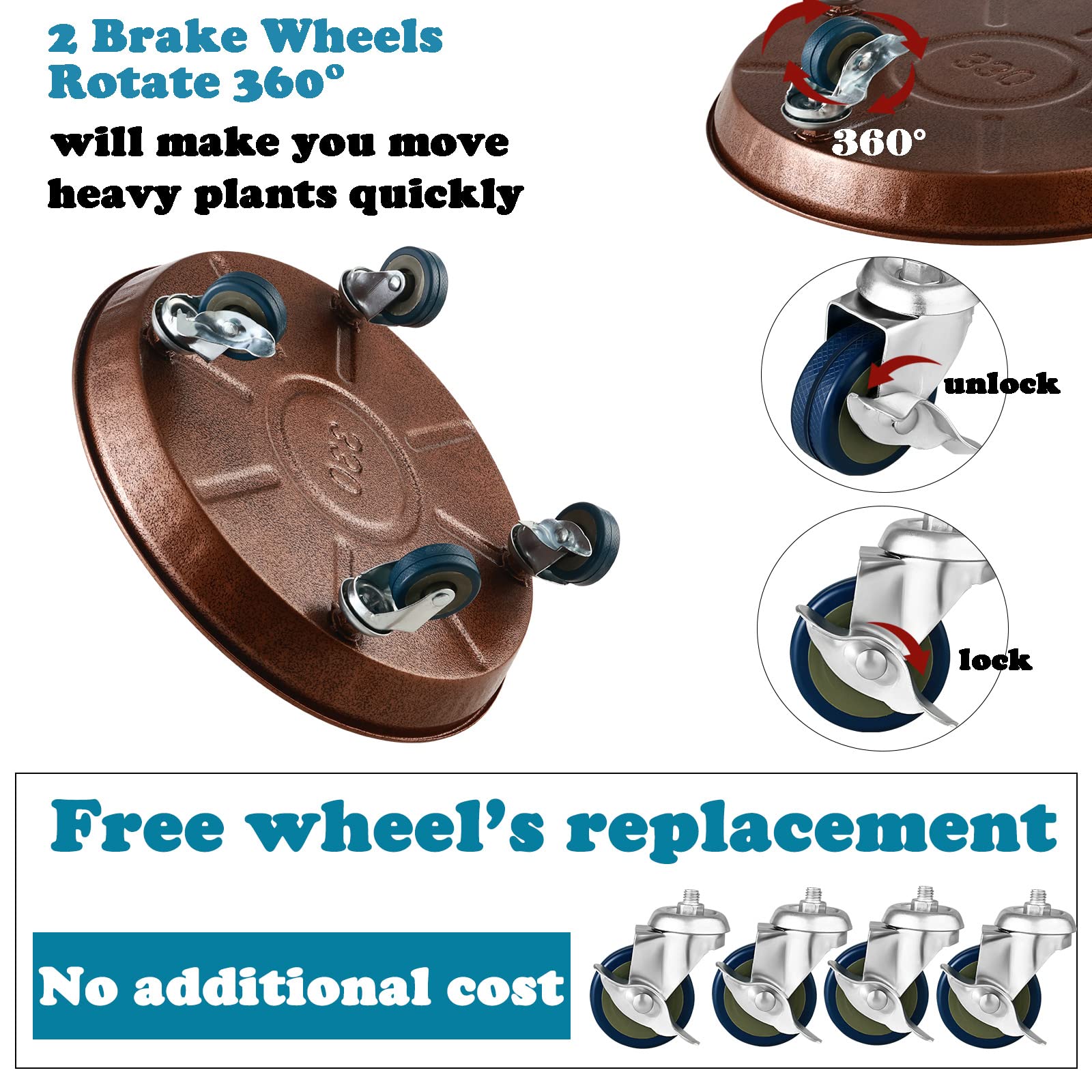 3 Packs Heavy Duty Metal Plant Caddy with Wheels - 13