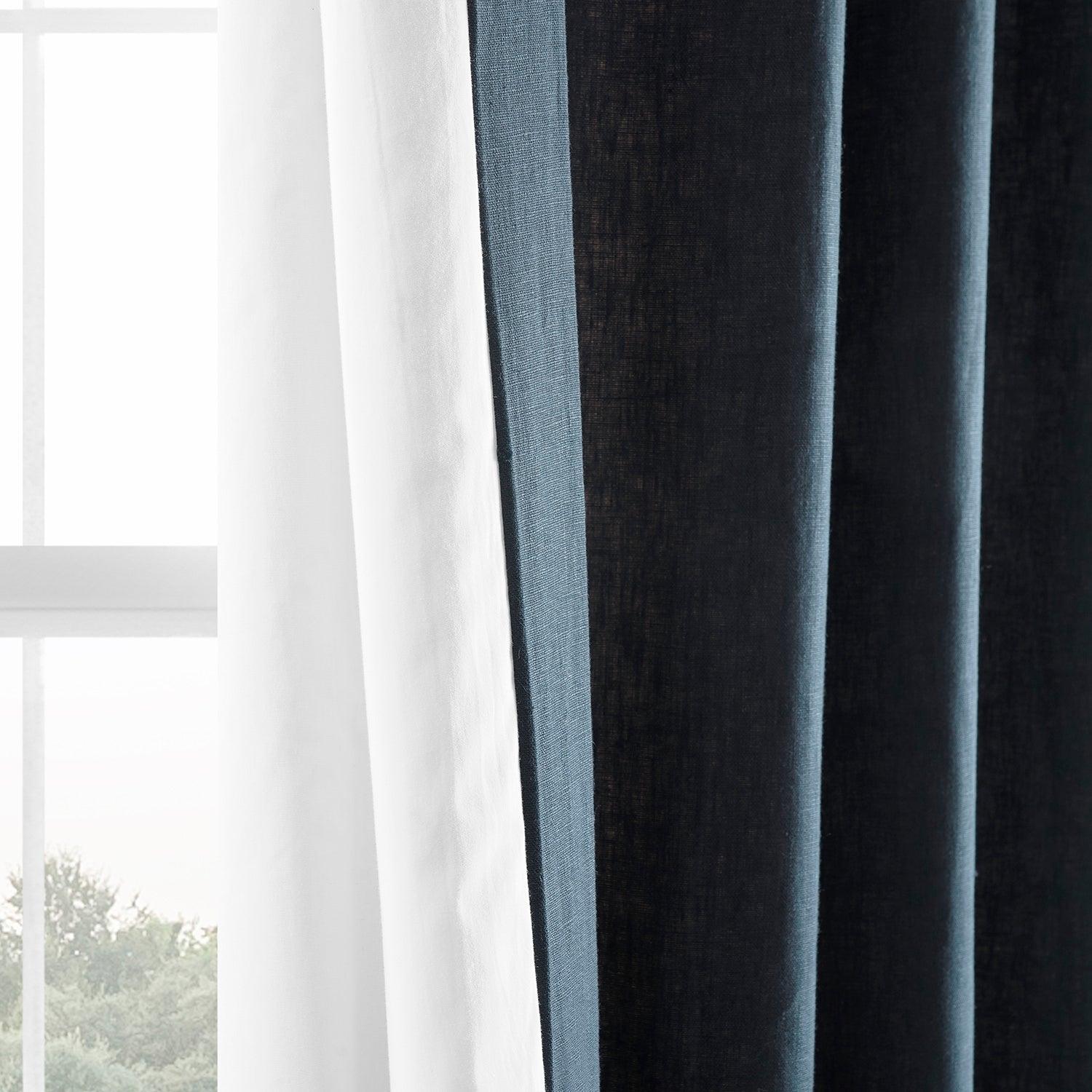 Premium French Linen Blackout Curtains - Navy Blue Thermal Insulated Window Drapes for Bedroom & Living Room - Light Blocking & Noise Reducing Home Decor