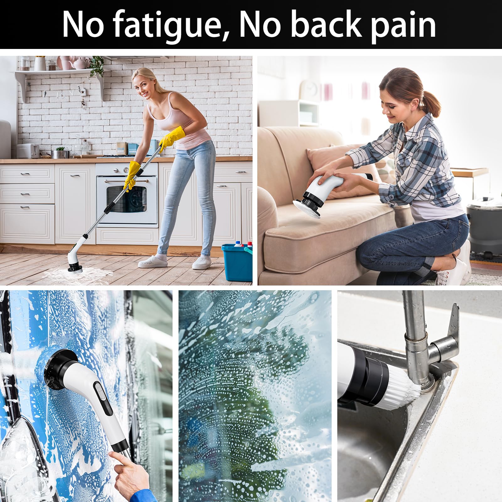 Electric Spin Scrubber with 8 Brush Heads - IPX7 Waterproof Shower Cleaner, Cordless Bathroom & Kitchen Cleaning Brush with LCD Display & Adjustable Handle - Perfect for Tile Grout, Bathtubs, Sinks and Stove Tops