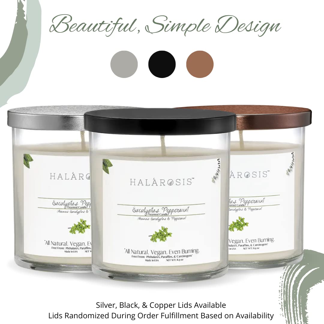 Halarosis Natural Soy Candles - Long-Lasting Peppermint Scented Candle (8.5oz) - 45 Hour Burn Time - Cotton Wick for Clean Burning - Perfect for Home, Office, Meditation & Gift Giving (Birthday, Anniversary, Housewarming)