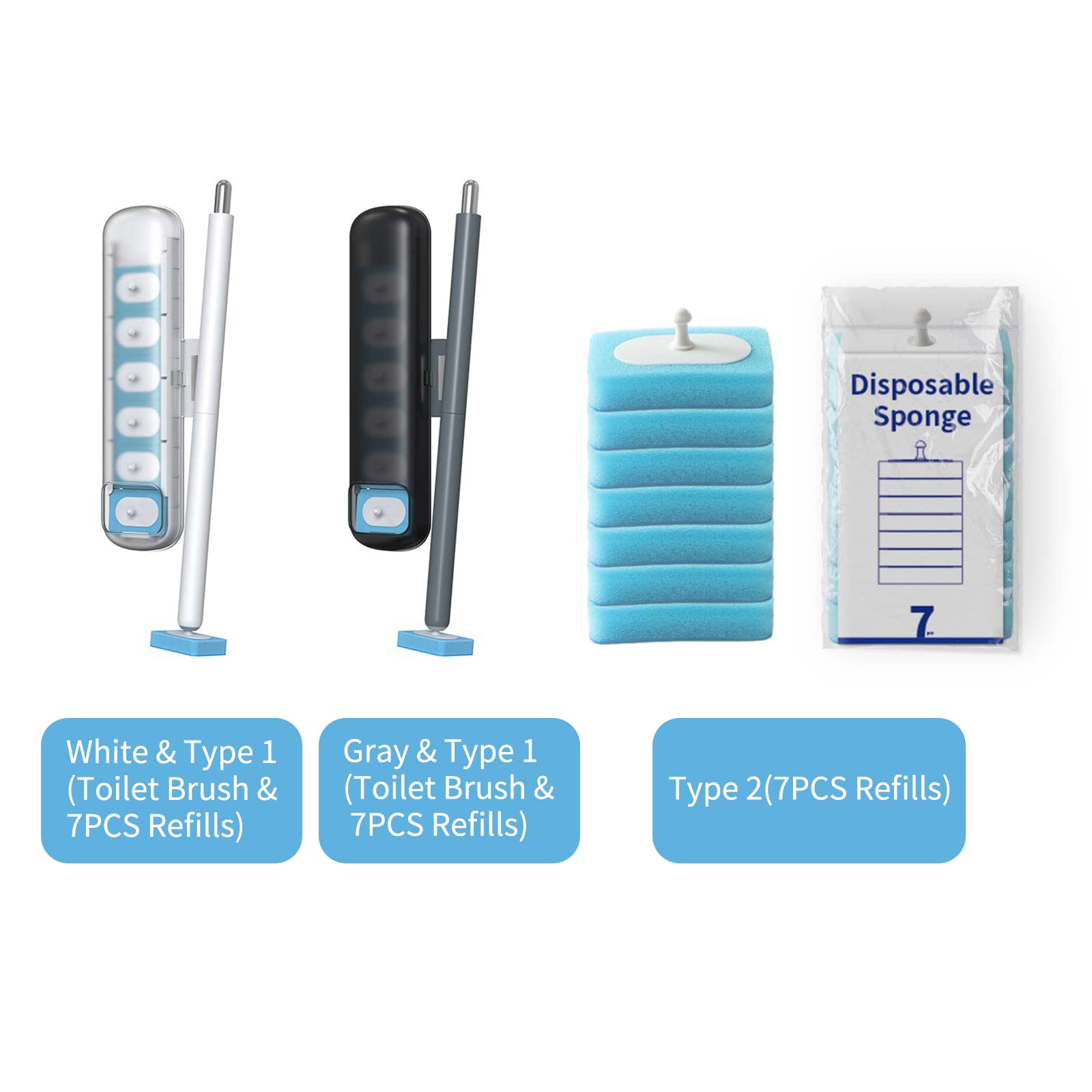 Matybobe Disposable Toilet Cleaning Brush with 7 Refill Heads - Wall Mounted Detachable Toilet Wand for Bathroom Cleaning | Ideal for Home, Hotel & RV Sanitation