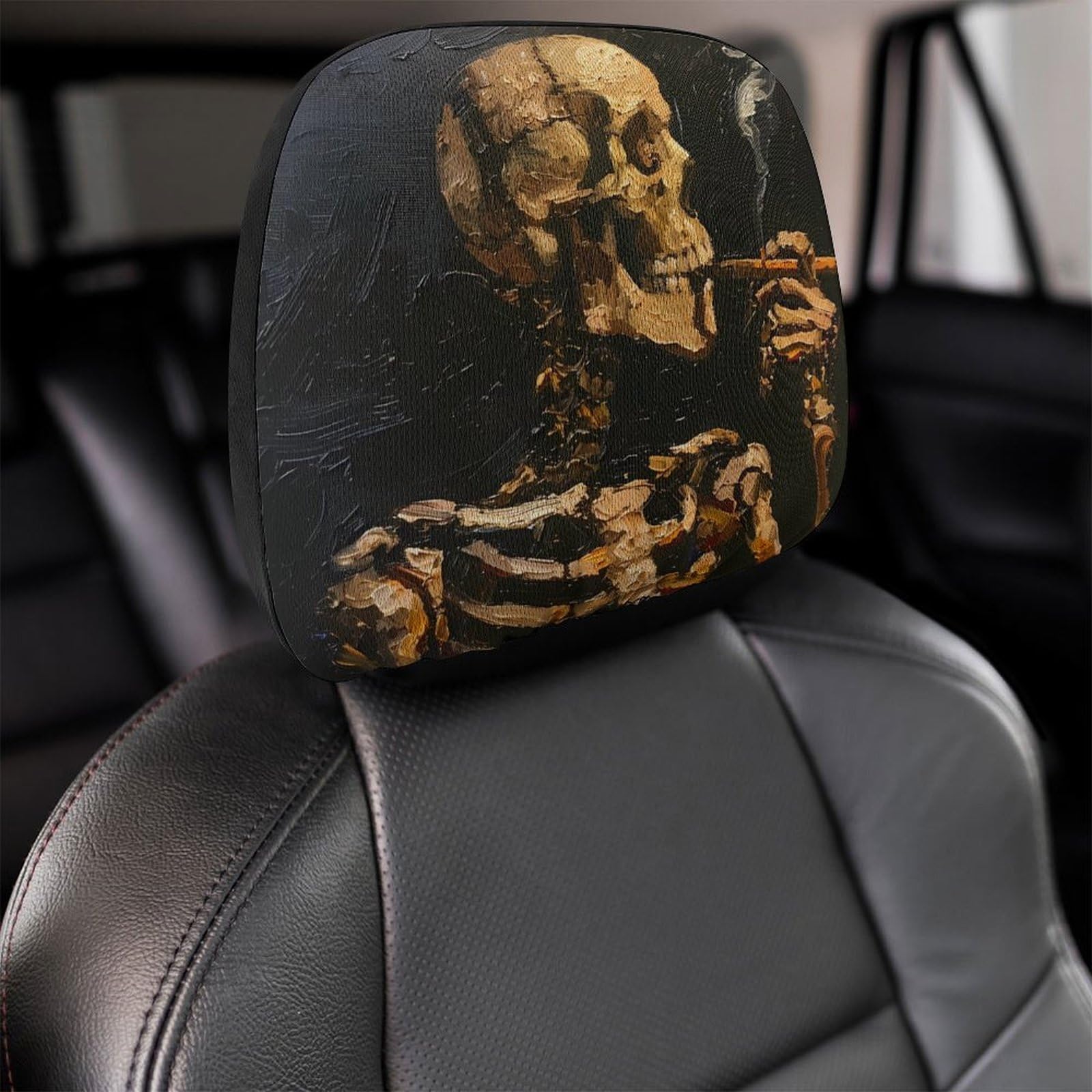 Universal Skull Skeleton Soft Car Headrest Covers - Comfortable & Stylish Interior Decor Accessories for Men and Women - Perfect for Halloween, Gothic Style, and Car Enthusiasts