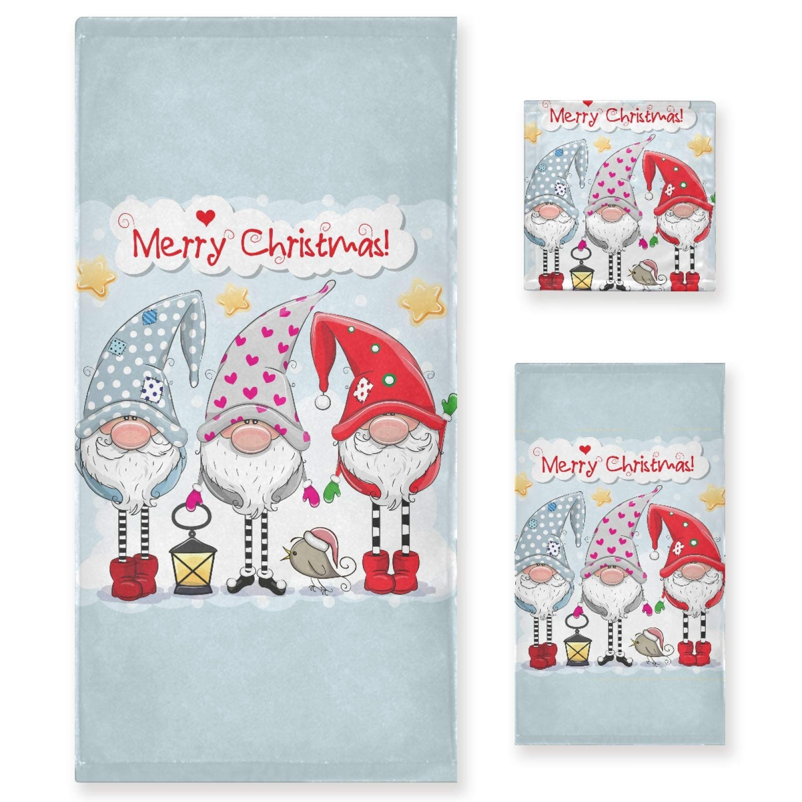 Premium Christmas Elf Star Bath Towel Set - 3-Piece Soft & Absorbent (Bath Towel, Hand Towel, Washcloth) for Bathroom, Home, Kitchen, Hotel, Gym & Spa - Holiday Decor & Cozy Gift Idea