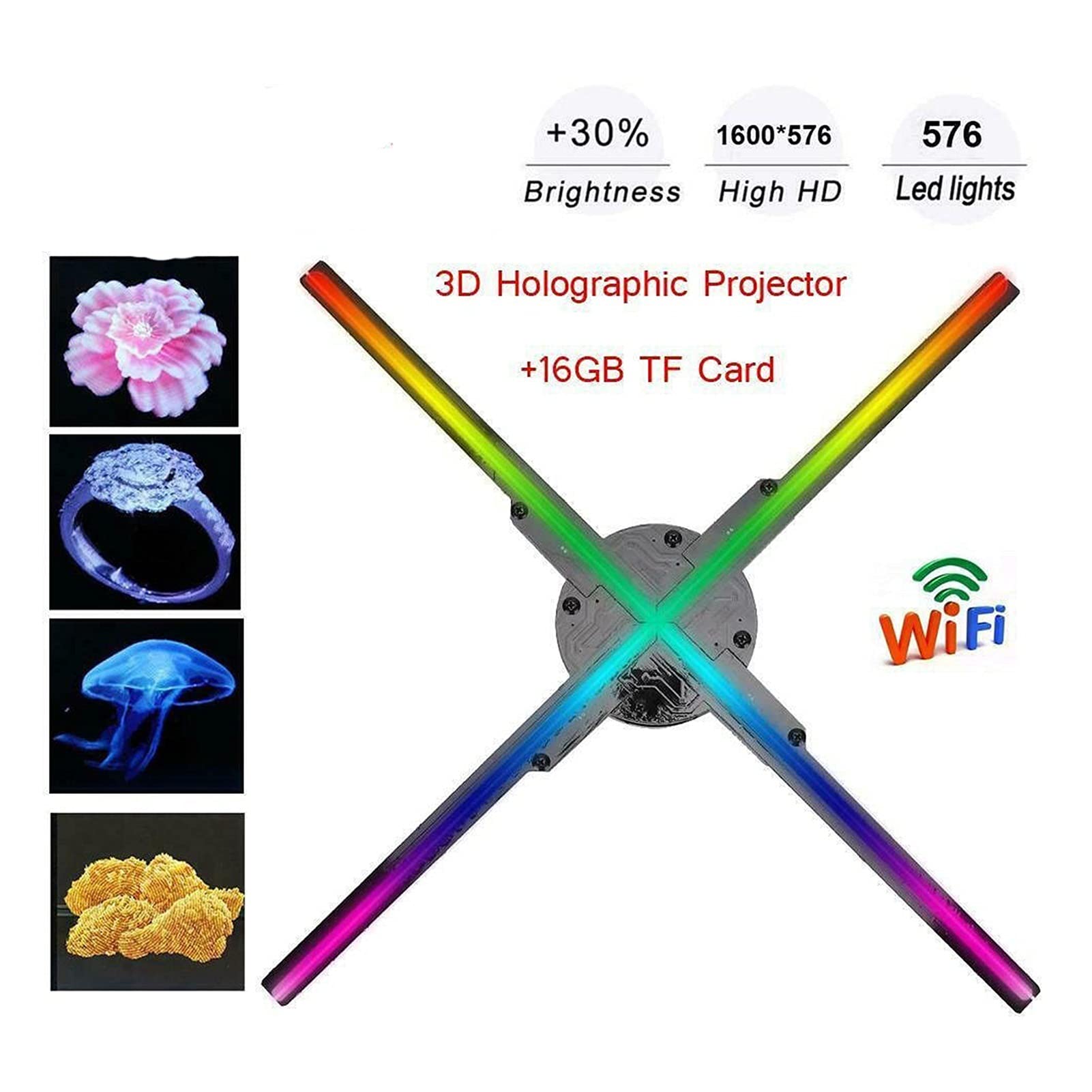 BJTYHT 50CM WiFi-Controlled 3D Holographic Projector with 4 Fans - LED Hologram Fan Light for Advertising Display & Holiday Decor | Perfect for Store Promotions, Events, and Home Decoration