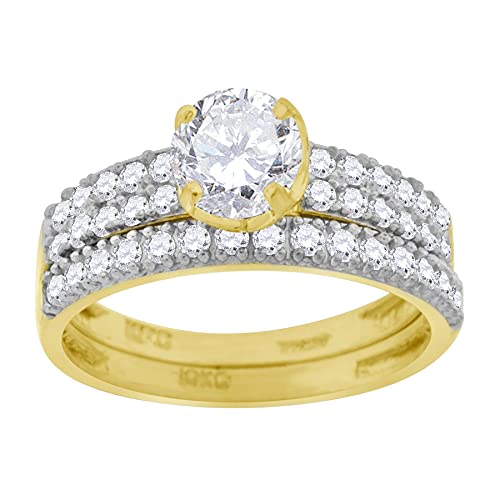 10K Two-Tone Gold Women's CZ Cubic Zirconia Simulated Diamond Bridal Ring Set - Elegant Wedding Jewelry Gift for Her - Perfect for Engagement, Anniversary & Special Occasions