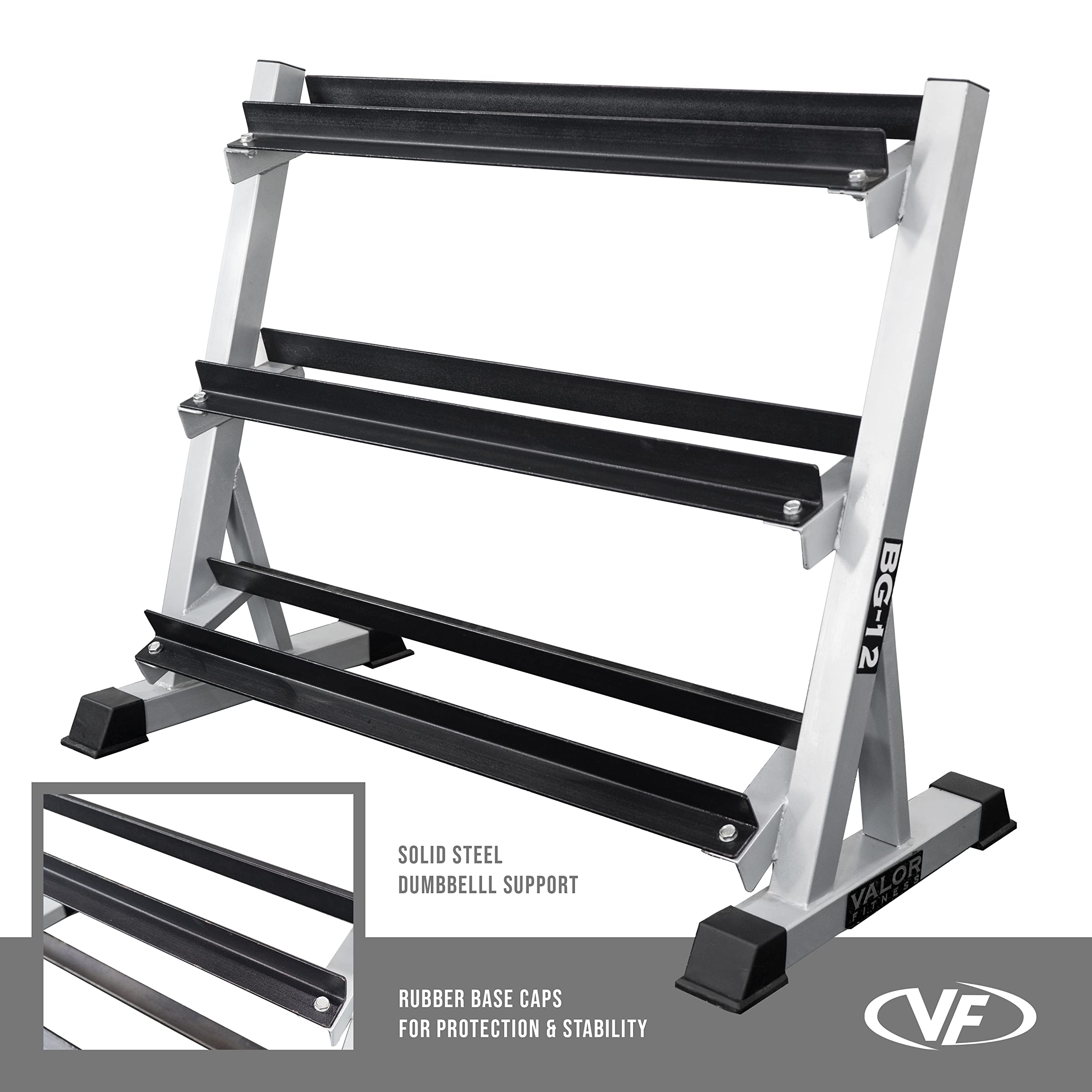 Valor Fitness 3-Tier Dumbbell Rack - Adjustable Weight Storage Stand with 3 Shelf Options for Home Gym Organization | Heavy Duty Dumbbell Holder for Workout Equipment Storage | Perfect for Garage Gym, Basement & Fitness Room