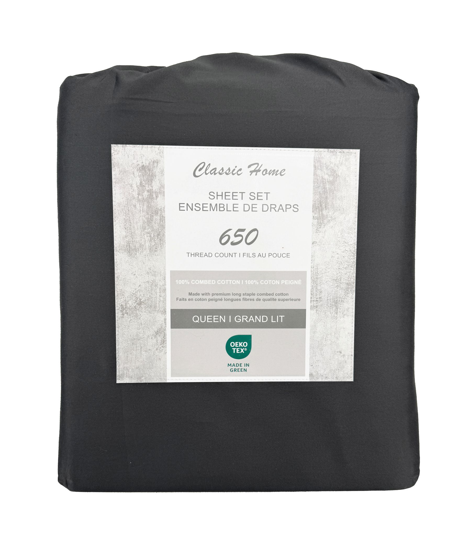 Premium 100% Combed Cotton King Size Sheet Set - 650 Thread Count, Charcoal Gray - Ultra Soft & Breathable Bed Sheets for Luxury Hotel-Style Comfort