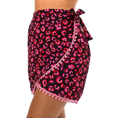 Black and Pink Jaguar Print Swim Cover Up - Stylish Pareo Skirt for Women | Beach Wrap, Poolside Cover-Up, Summer Vacation Essential