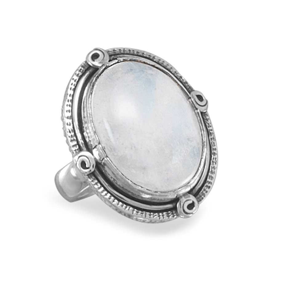 Vintage Oval Rainbow Moonstone Ring with Spiral Coil Design in Sterling Silver - Perfect for Boho Jewelry Lovers & Spiritual Healing
