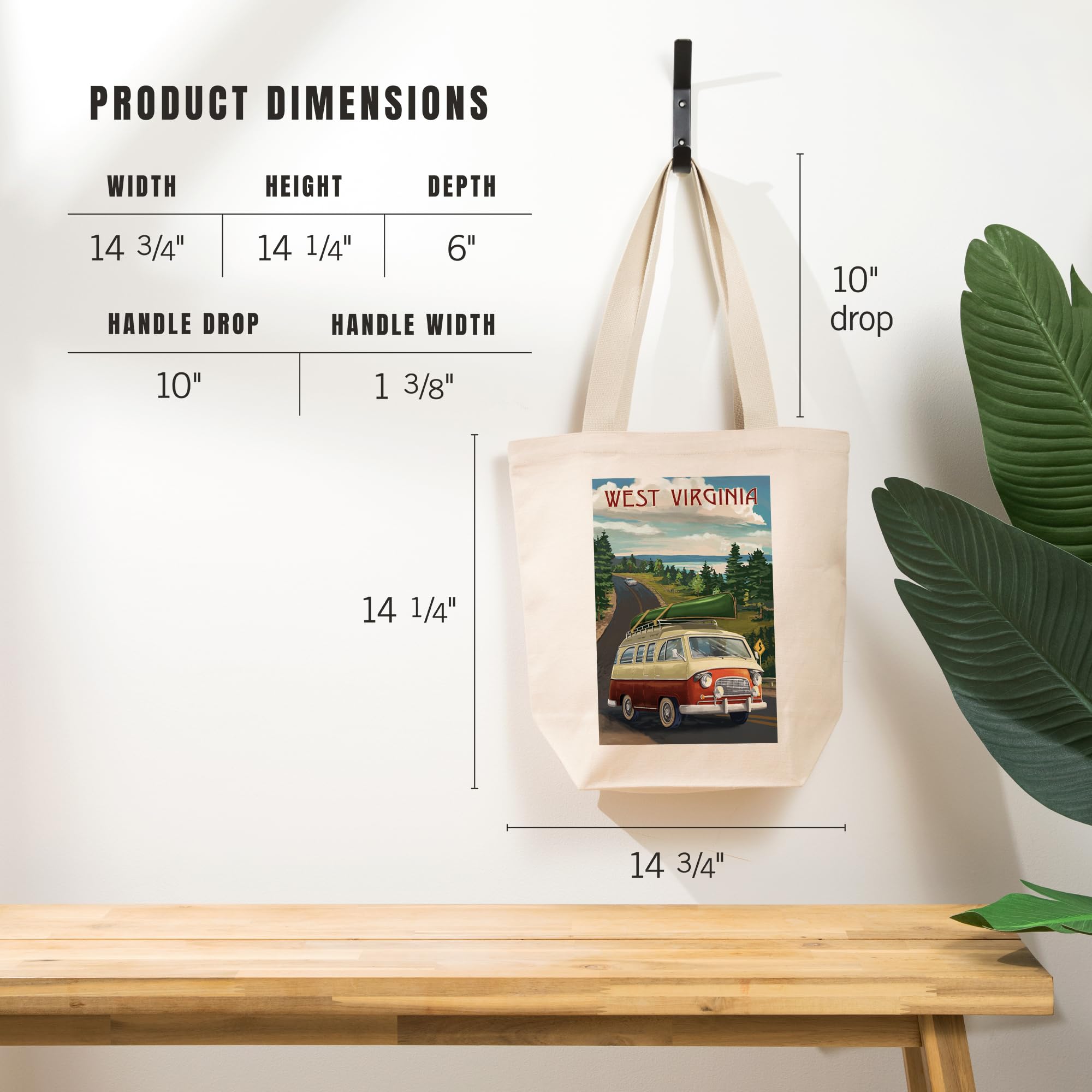 Lantern Press West Virginia Camper Van - 100% Cotton Canvas Reusable Tote Bag for Shopping, Beach & Travel | Eco-Friendly Grocery Bag
