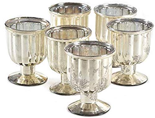 Antiqued Silver Mercury Glass Pedestal Votive Candle Holders Set of 24 - 4.25