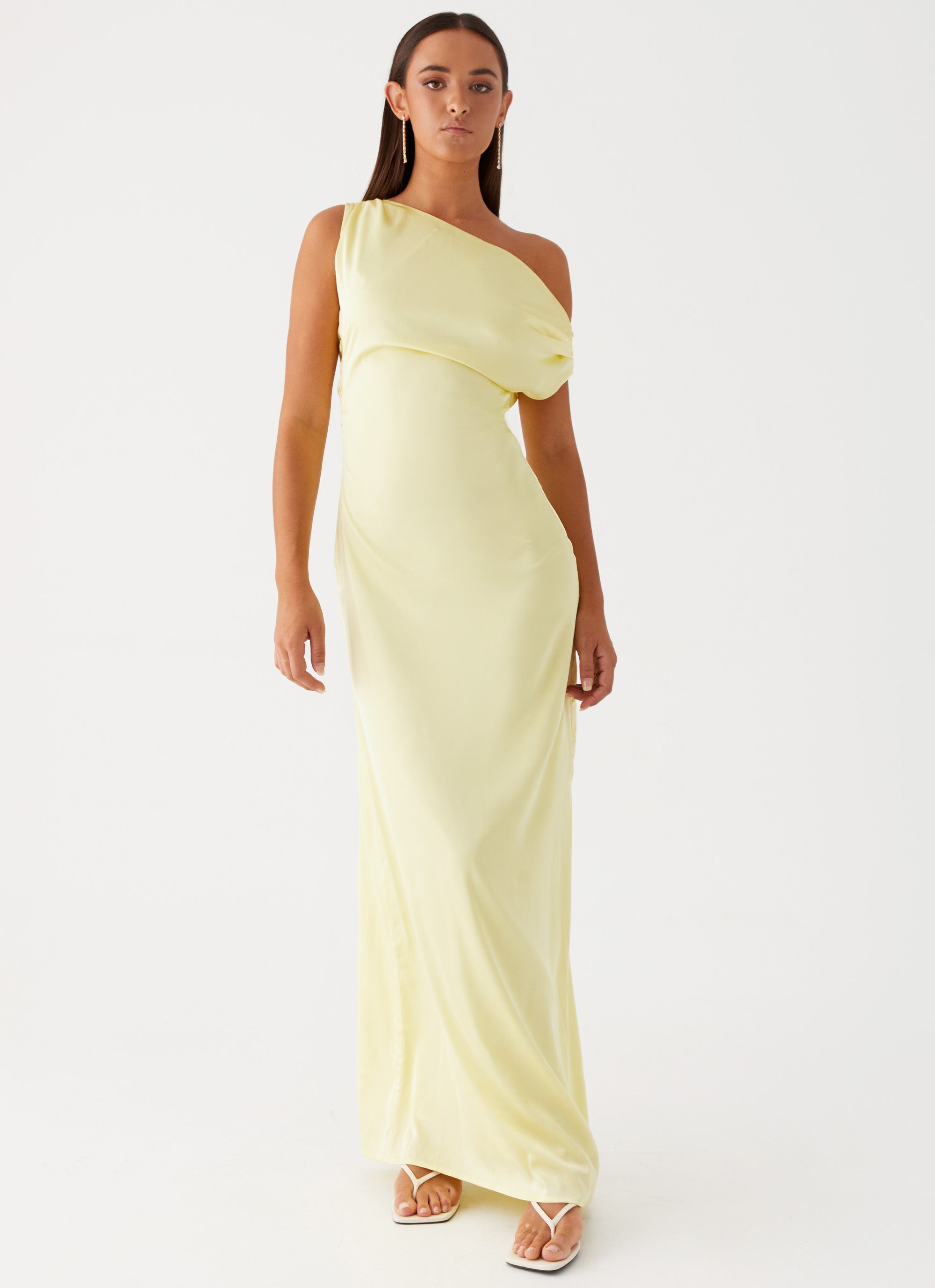 Heart of Glass Satin Maxi Dress - Elegant Yellow Long Formal Gown for Evening Parties, Weddings & Special Occasions