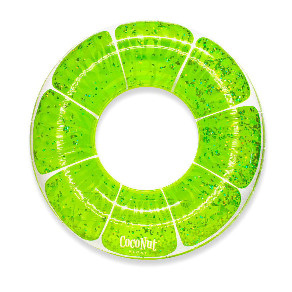 CocoNut Inflatable Pool Float Ring - 42 Inch Lime Green Glitter for Outdoor Swimming, Beach & Pool Party Accessories - Perfect for Summer Fun, Relaxing & Instagram Photos