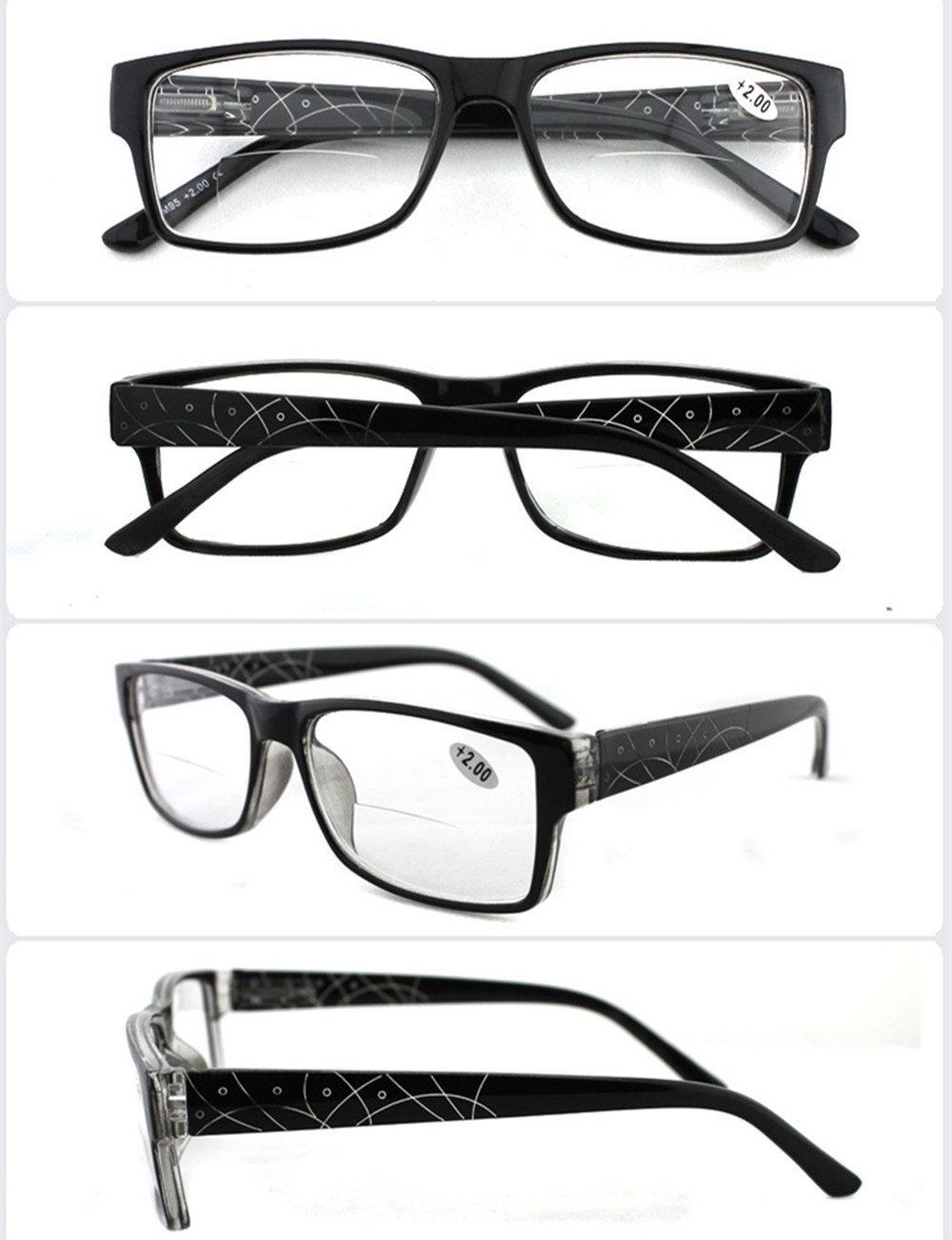 Bifocal Reading Glasses for Women & Men - Full Frame Resin Plastic Eyewear (Black, +3.50 Magnification) - Perfect for Reading, Crafts, and Close-Up Work