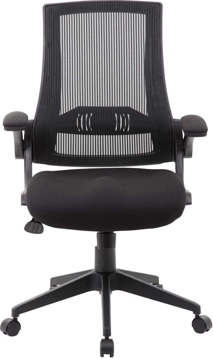 Boss Black Mesh Flip Arm Chair [B6776 BK] - Ergonomic Office Chair for Home & Work, Comfortable Swivel Task Chair with Adjustable Height - Perfect for Office, Gaming, and Study