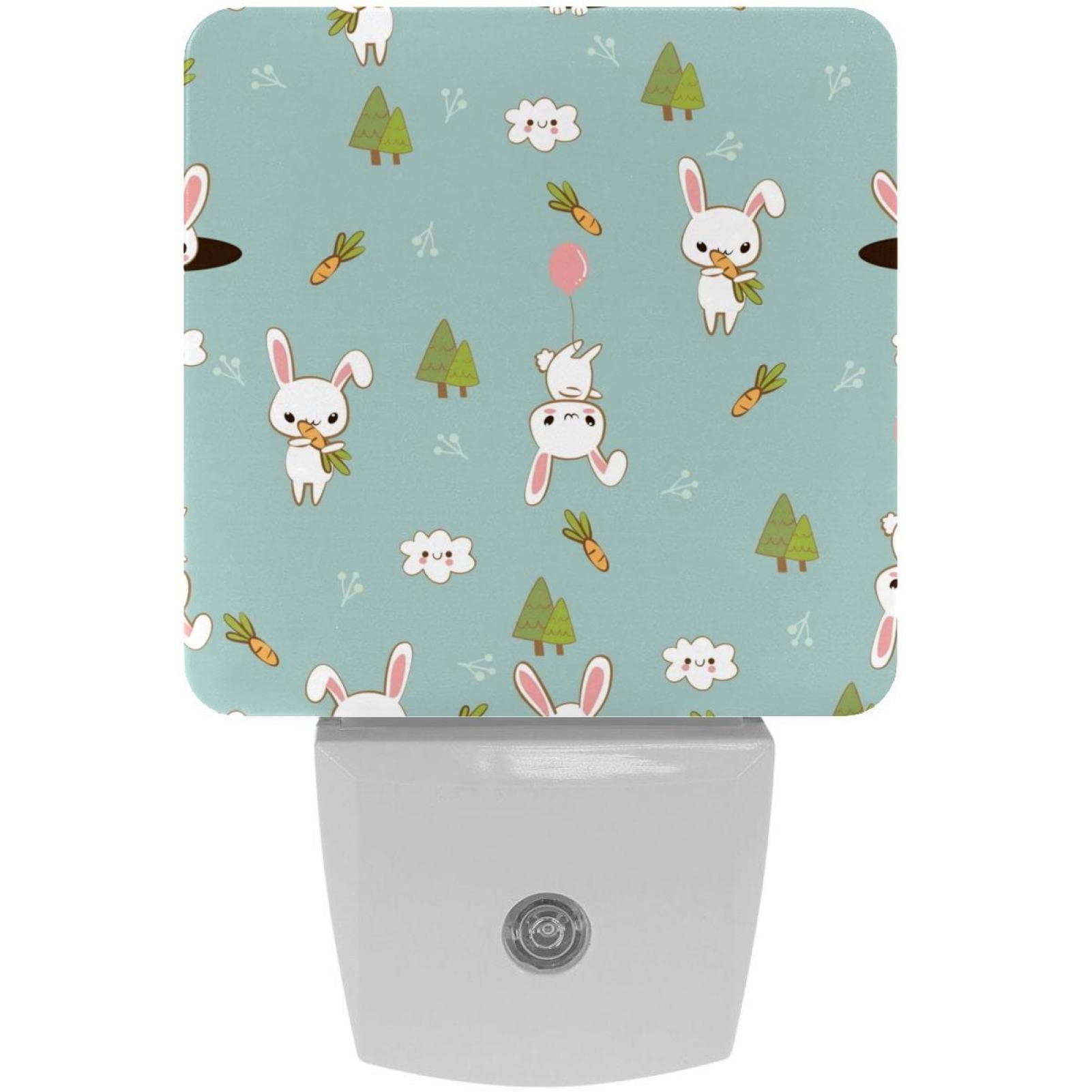2pcs Rabbit LED Night Light - Dusk to Dawn Sensor for Bedroom, Bathroom