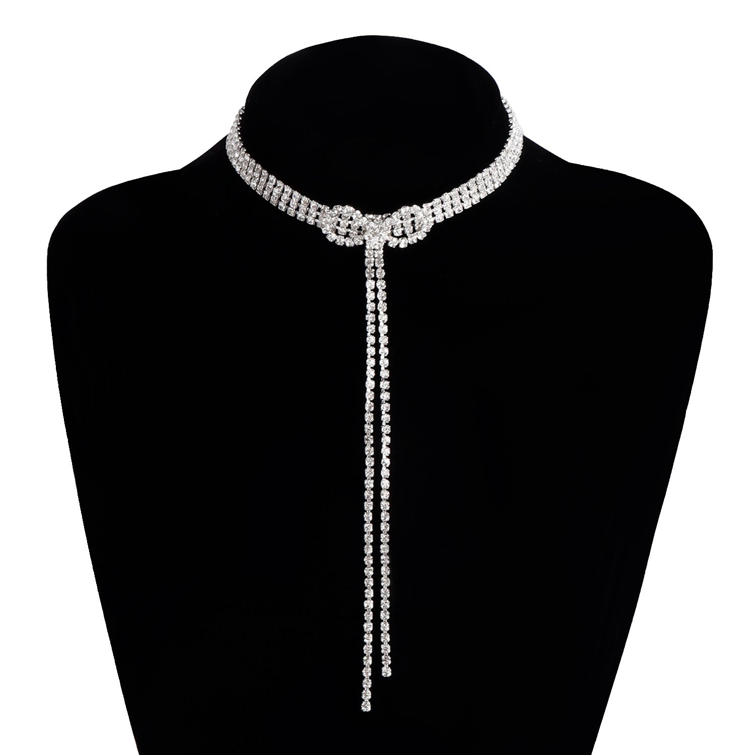 Sparkly Rhinestone Ribbon Choker Necklace for Women | Elegant Y Necklace with Crystals | Perfect for Parties, Weddings & Evening Events | HN537