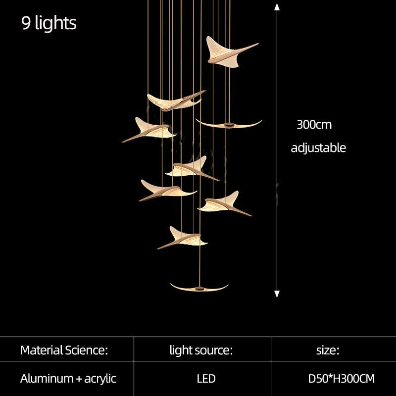 Seagull Hanging Light Staircase Chandelier - Modern LED Pendant Lighting for Home & Office | Perfect for Stairwells, Entryways, and Dining Areas