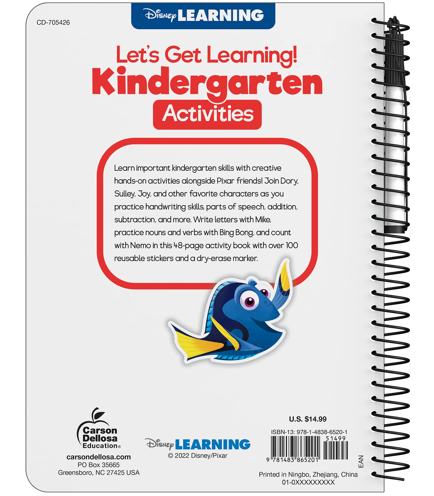 Disney Kindergarten Wipe Clean Activity Book - Math, Letters, Handwriting, Addition & Subtraction Workbook with Reusable Stickers | Learning Activities for Kids Ages 5-6 | Perfect for Homeschooling & Classroom Practice