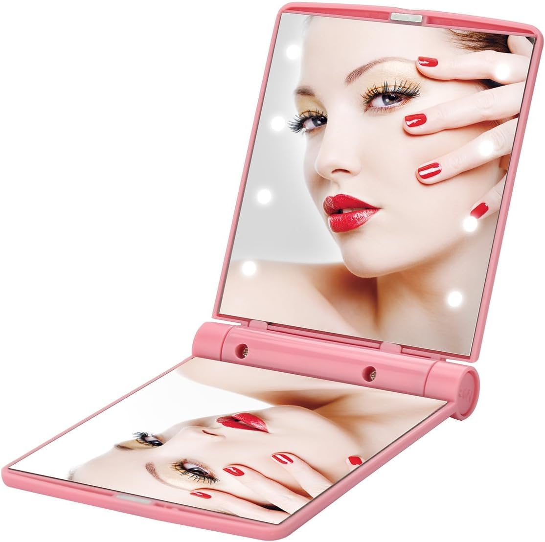 **Cassarina 8 LED Lighted Makeup Mirror – Portable Folding Travel Mirror with Adjustable Brightness, Perfect for Teen Girls, Women & Kids (Pink) – Ideal for Home, Travel & Dorm Essentials**