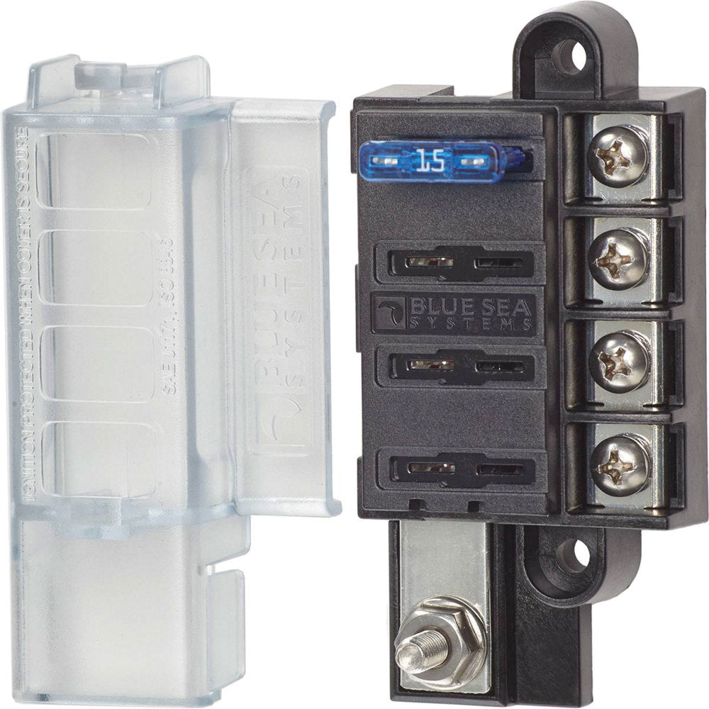 Blue Sea Systems 5045 ST Blade Fuse Block - Compact 4 Circuit Marine Fuse Panel with Cover for Boat, RV, and Automotive Electrical Systems