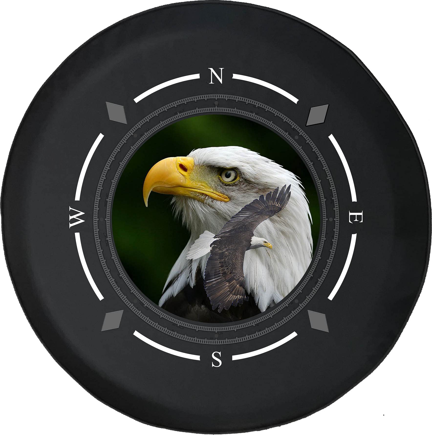 Premium Spare Tire Cover with Compass & Bald Eagle Design - Universal Fit for SUV, Trailer, RV & Most Vehicles - Durable Wheel Protector for Outdoor Adventures & Road Trips
