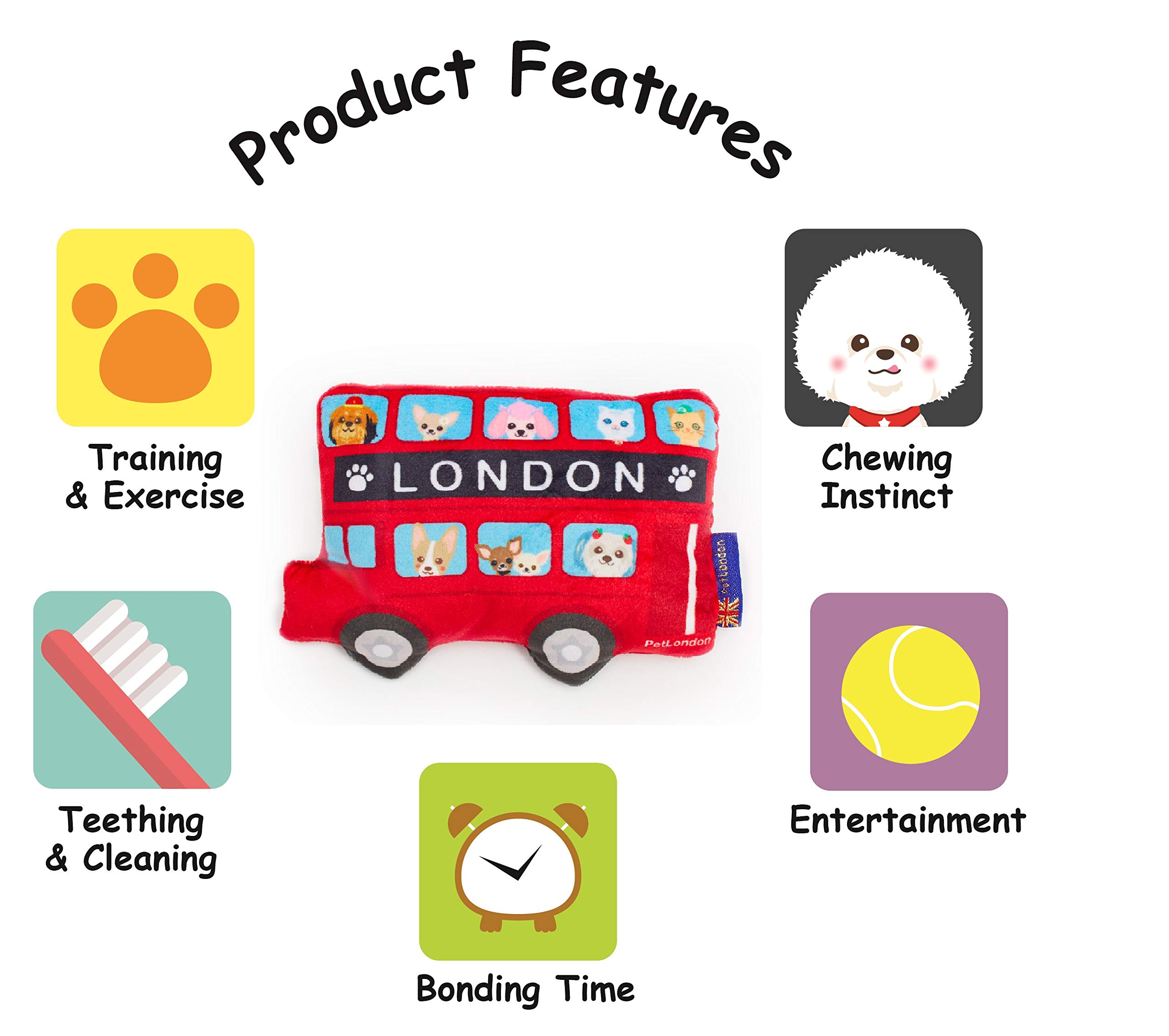 London Red Bus Dog Toy - Soft Plush British Routemaster Pet Toy (7 Inch) - Cute & Durable Chew Toy for Small & Medium Dogs - Perfect for Playtime, Training & Travel
